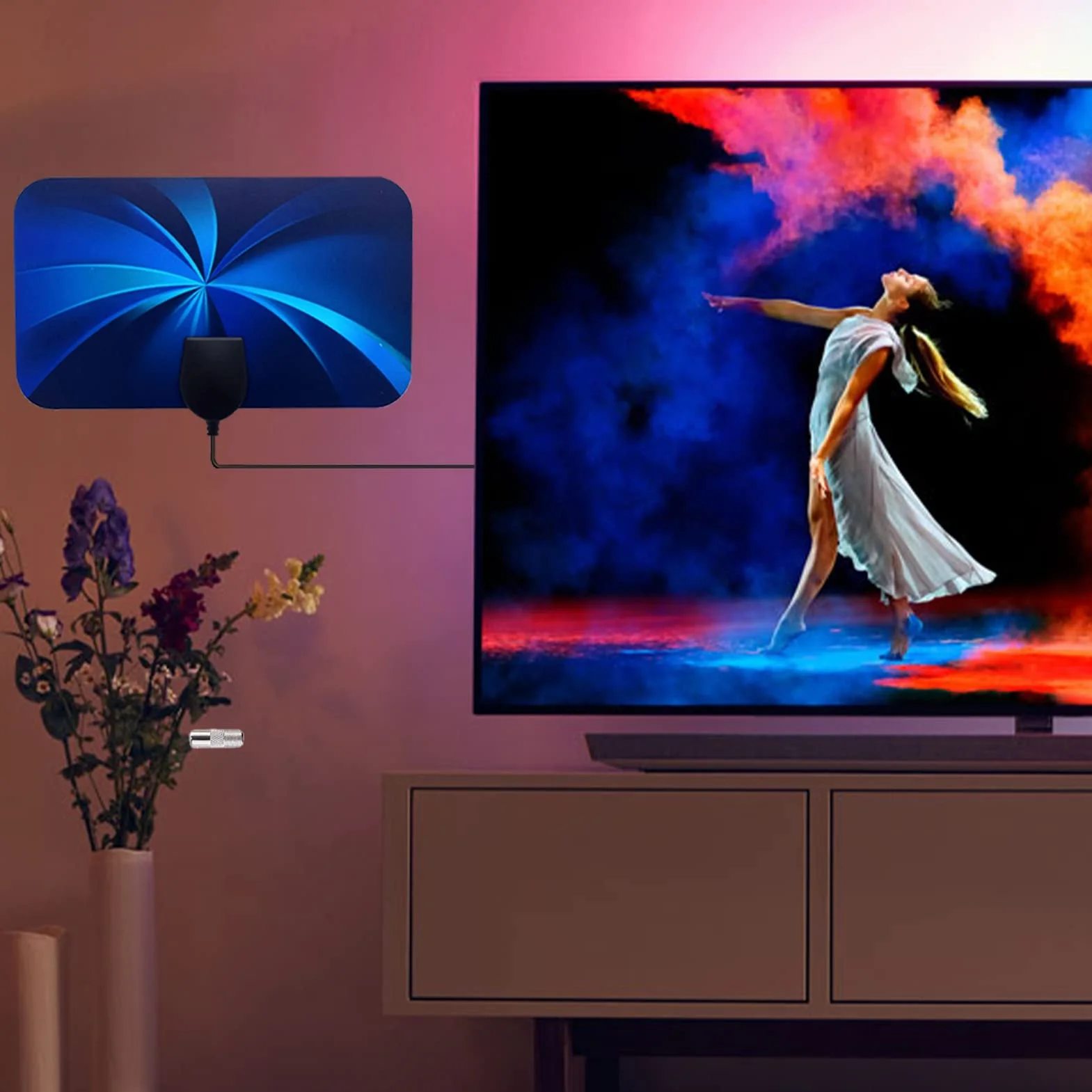 Antena cyfrowa,Antena telewizyjna DVB-T2 ze wzmacniaczem Wyrafinowany inteligentny uk?ad scalony | Odbiornik sygna?u przeciw wilgoci i grzmotom Wymiana anteny do odbioru znaku telewizyjnego Dous