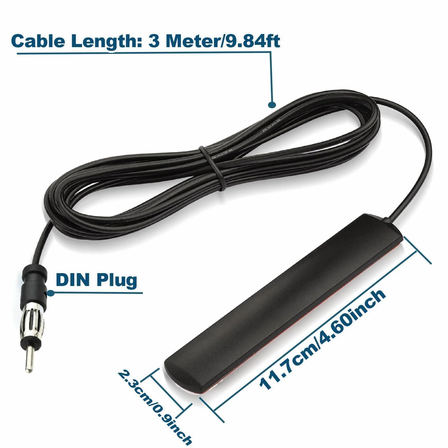 Bingfu Samochodowa antena radiowa FM Uniwersalna samochodowa antena stereo Wtyczka DIN Ukryta naklejka na przednią szybę z kablem przedłużającym 3 metry/9,84 stopy do pojazdu Auto Ciężarówka SUV Radio