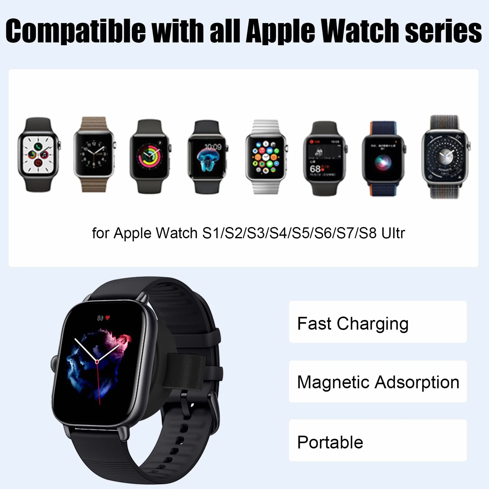 Flintronic Ładowarka do Apple Watch, Przenośny kabel ładujący do Apple Watch, Przenośne bezprzewodowe ładowarka USB-C, Magnetyczne ładowarka podróżne dla Apple Watch serii 10/9/8/Ultra/7/SE/6/5/4/3/2