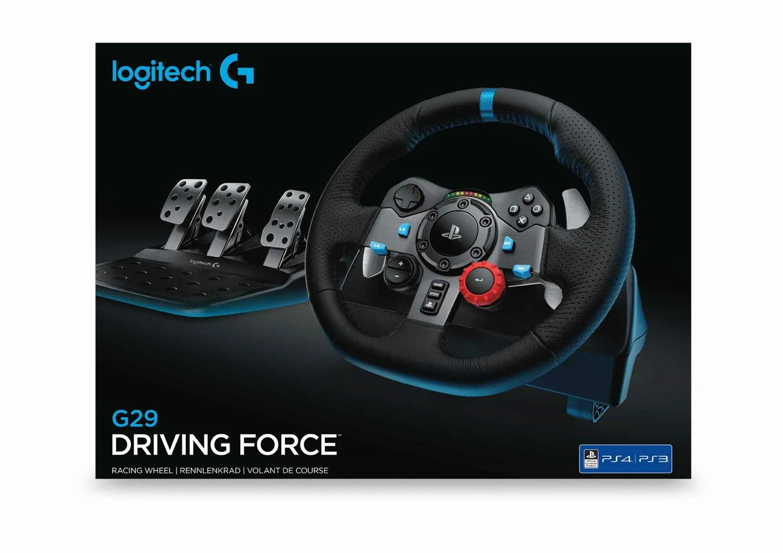 Logitech G G29 Driving Force Racing Wheel Kierownica wyścigowa i pedały podłogowe, realne siłowe sprzężenie zwrotne, łopatki zmiany biegów, PS5, PS4, PC/Mac - Czarny