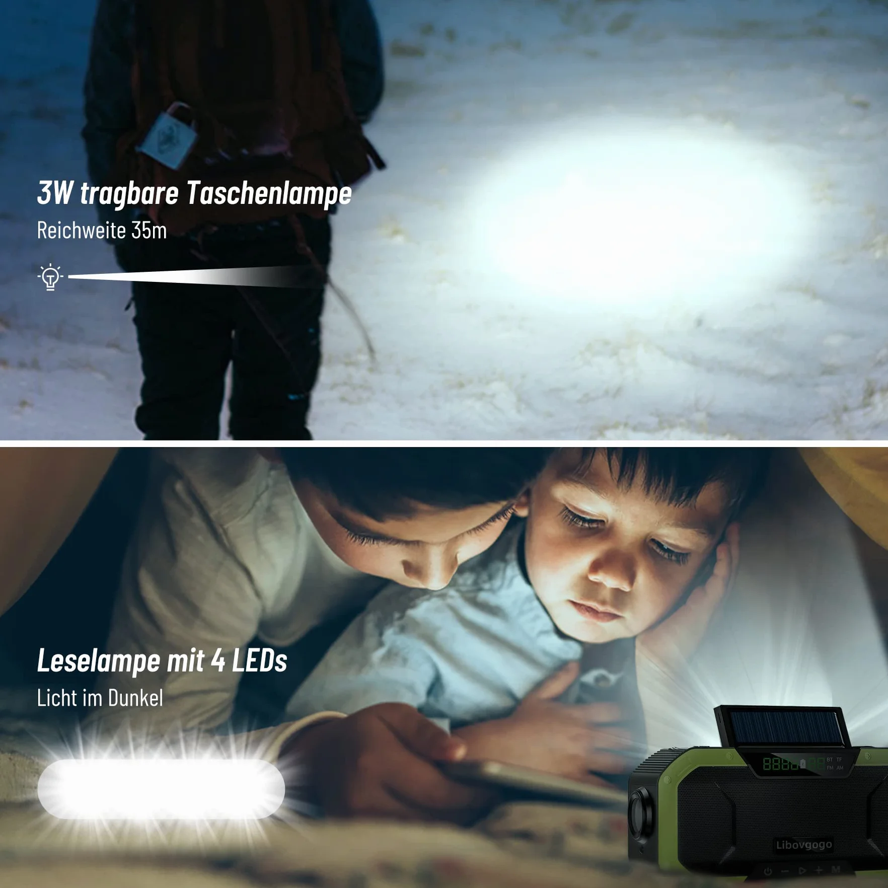 Radio awaryjne, ochrona przed rozbryzgami wody, głośnik Bluetooth, przenośne radio solarne AM/FM, z latarką, panel solarny LED, 5000 mAh, powerbank outdoorowy, kemping, dynamo