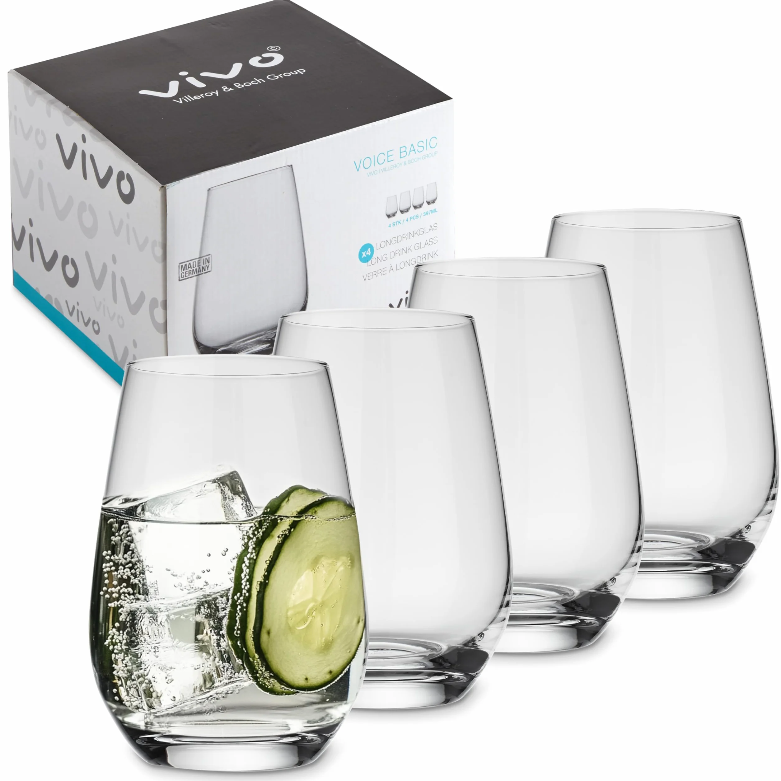 like. by Villeroy & Boch – Voice Basic, zestaw szklanek do log drinków, 4 sztuki, 397 ml, szkło kryształowe, można myć w zmywarce