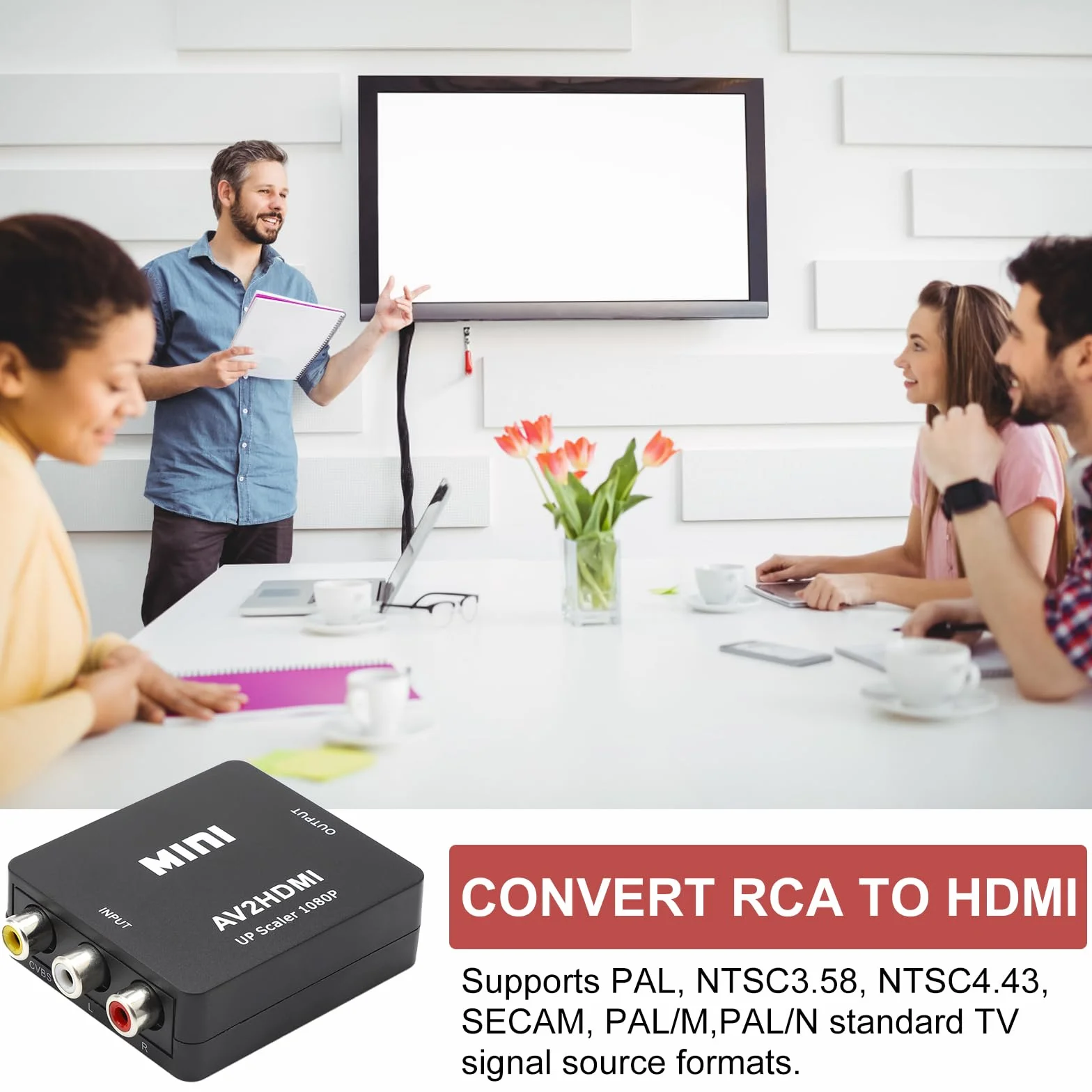 HENGBIRD Konwerter RCA na HDMI AV na HDMI 1080P Composite CVBS Video Audio konwerter adapter do Wii Xbox PS2, PS4, PS3, TV, VHS, VCR, kamery DVD, z kablem sieciowym USB