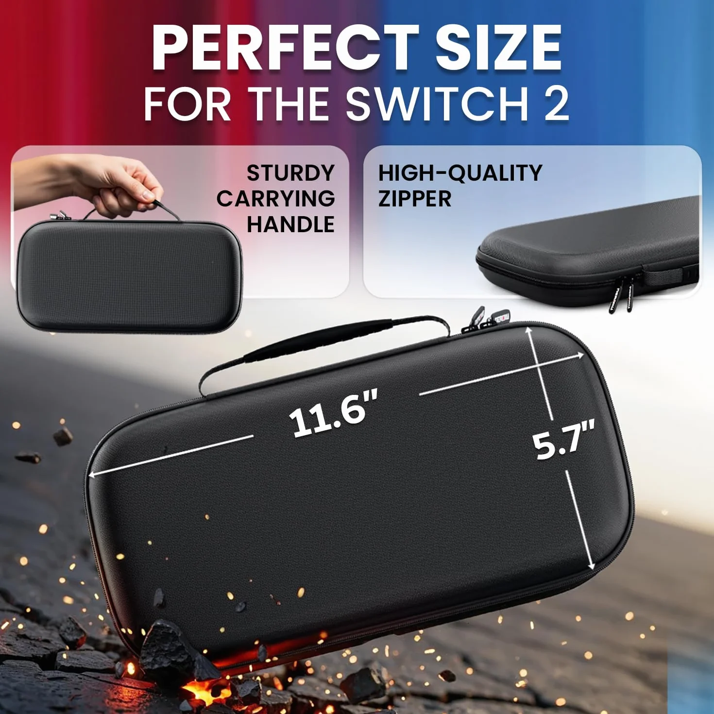Neroku Wytrzymałe etui na Nintendo Switch 2 I model 2025 I Switch 2 zestaw akcesoriów składający się z etui Switch 2 i folii ze szkła pancernego, schowka na akcesoria i miejsce na 12 gier, etui
