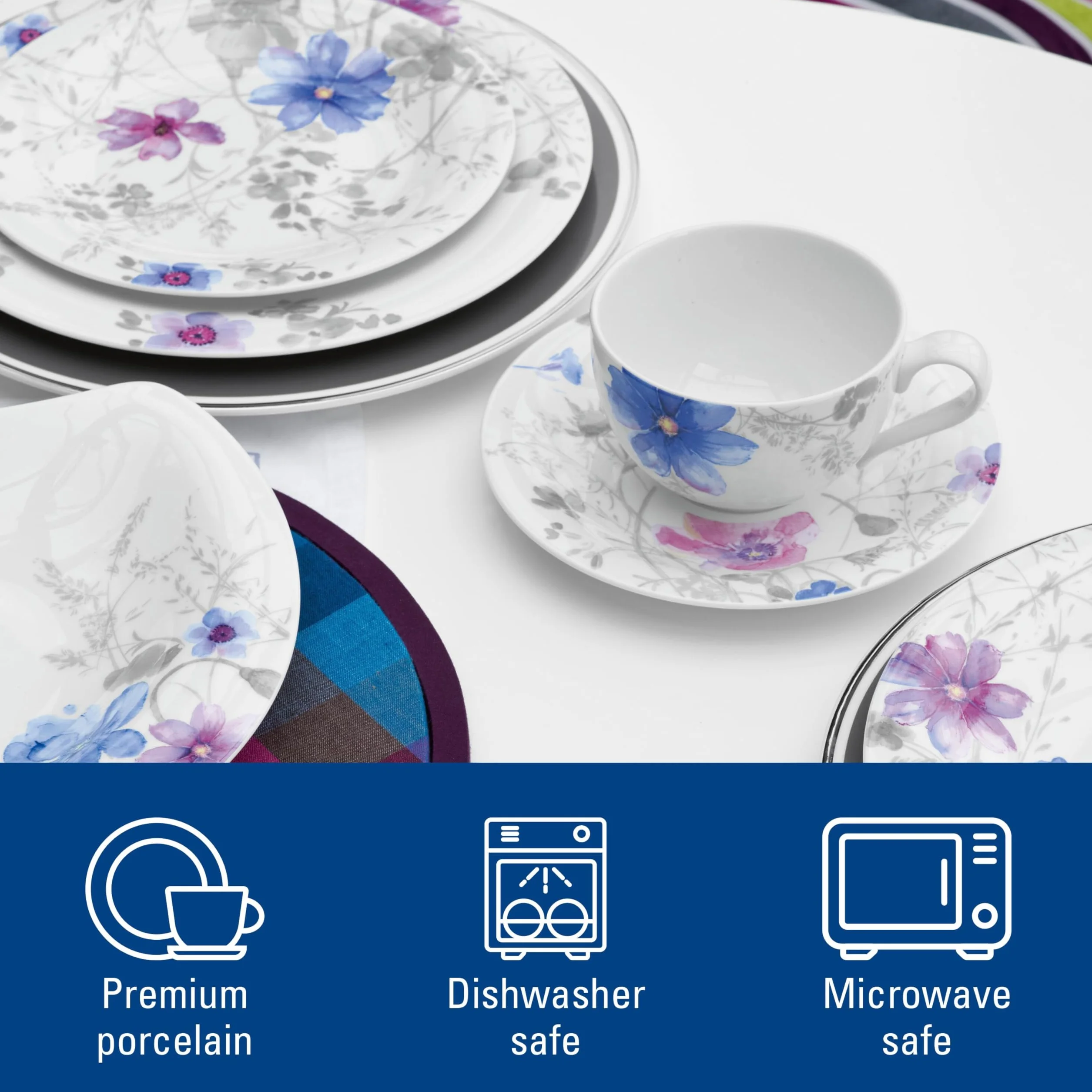 Villeroy & Boch Mariefleur Gris Basic zestaw kawowy 18 elementów Porcelana Premium biały