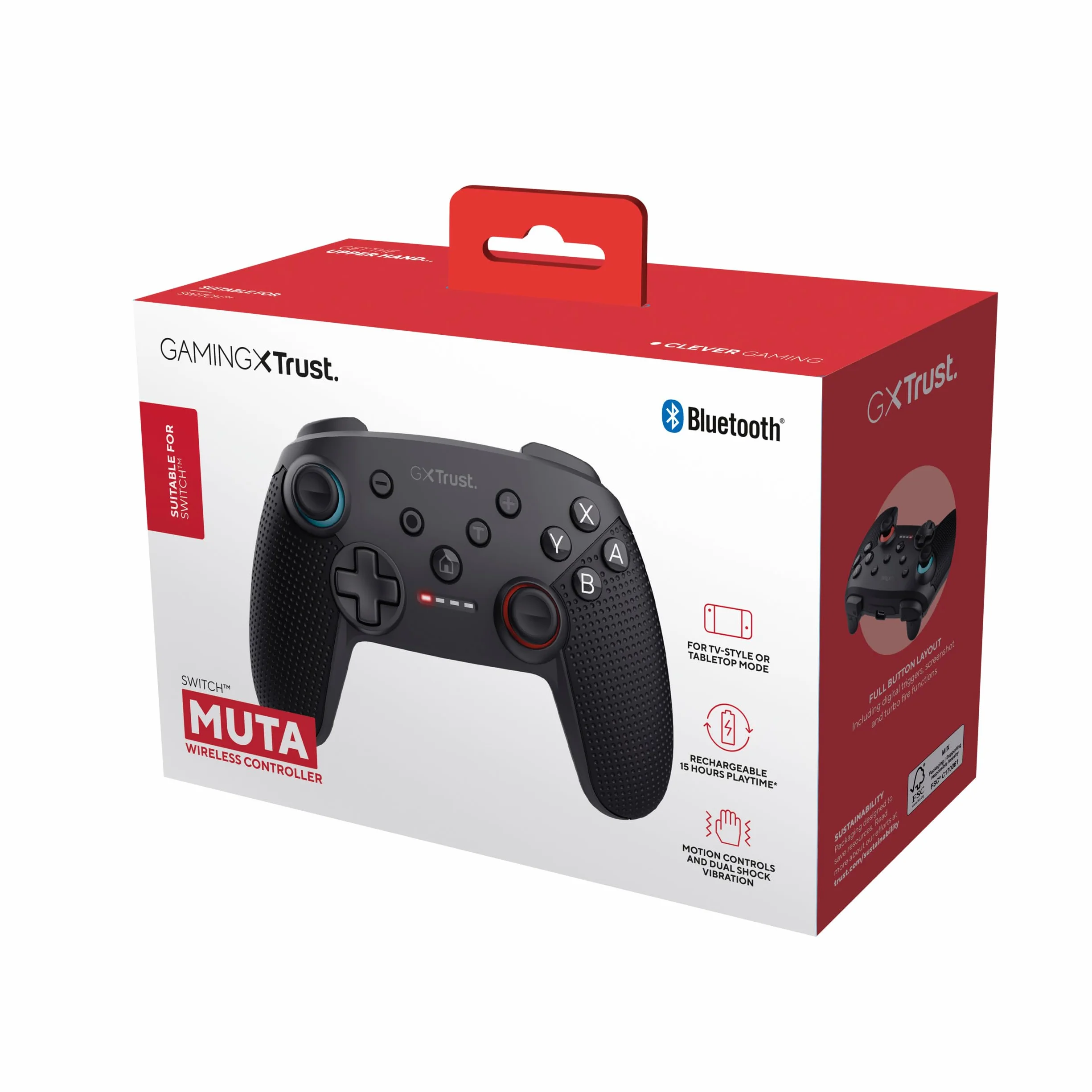 Trust Gaming GXT 1246 Muta Bluetooth Nintendo Switch, kontroler gamingowy z kablem Play-and-Charge, wibracje Dual-Shock, czas odtwarzania 15 godzin, akumulator do ładowania, do Switch Lite, OLED,