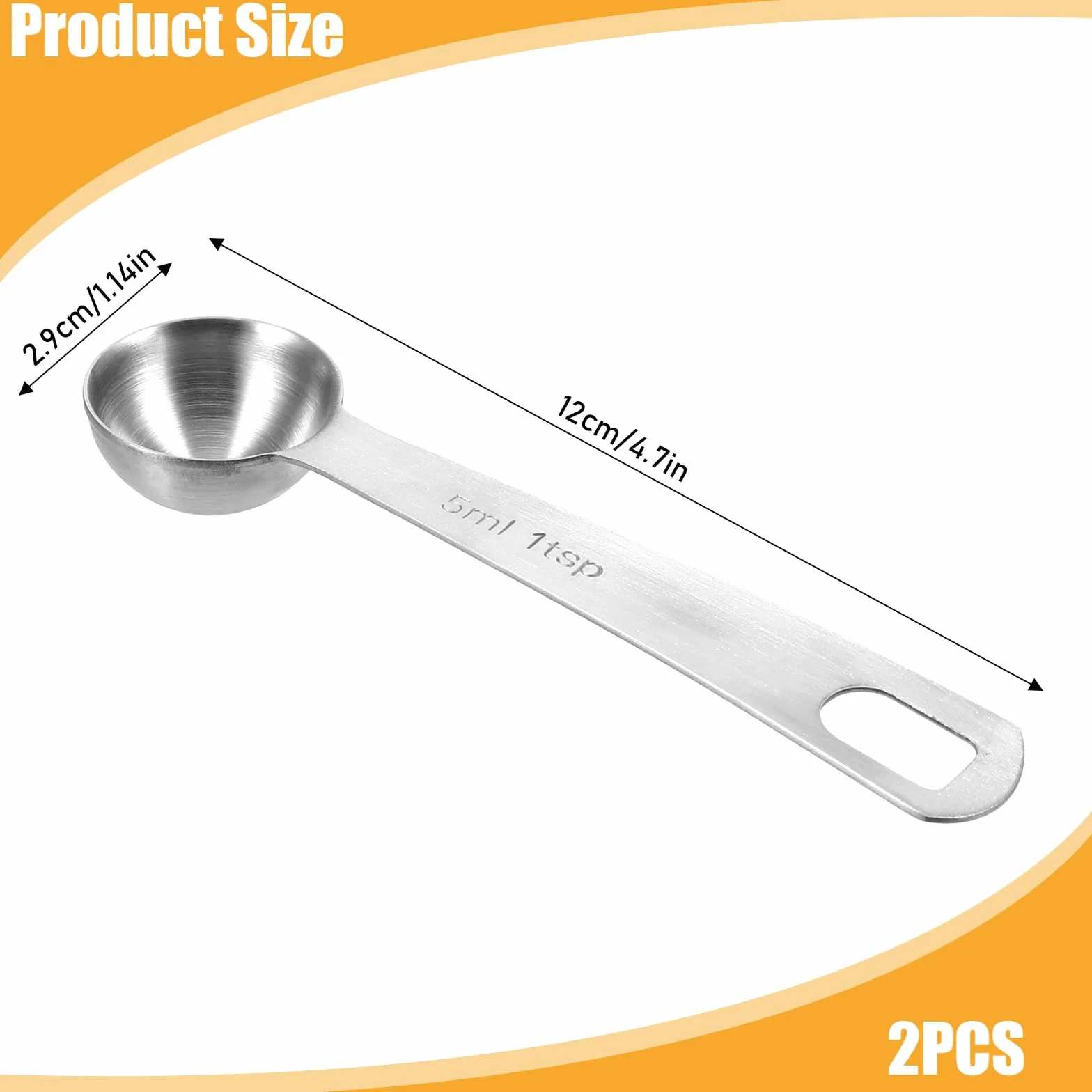 2 szt. 1 łyżeczka (1 łyżeczka | 1/3 łyżki | 5 ml | 5 cm³ | 1/170.1 g) Łyżka pomiarowa ze stali nierdzewnej pojedyncza łyżka miarka długa rączka do odmierzania kawy karmy dla zwierząt domowych ziaren