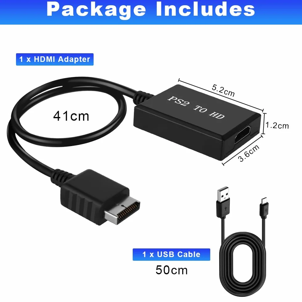AXFEE Kabel adaptera PS2 na HDMI, adapter konwertera PS2/Slim PS2 na HDMI, kompatybilny z adapterem HDMI Playstation 2, audio i wideo