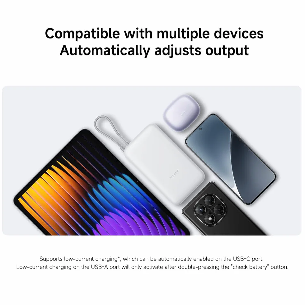 Xiaomi 22,5 W strömbank 20 000 mAh (integrerad kabel) ljusgrå