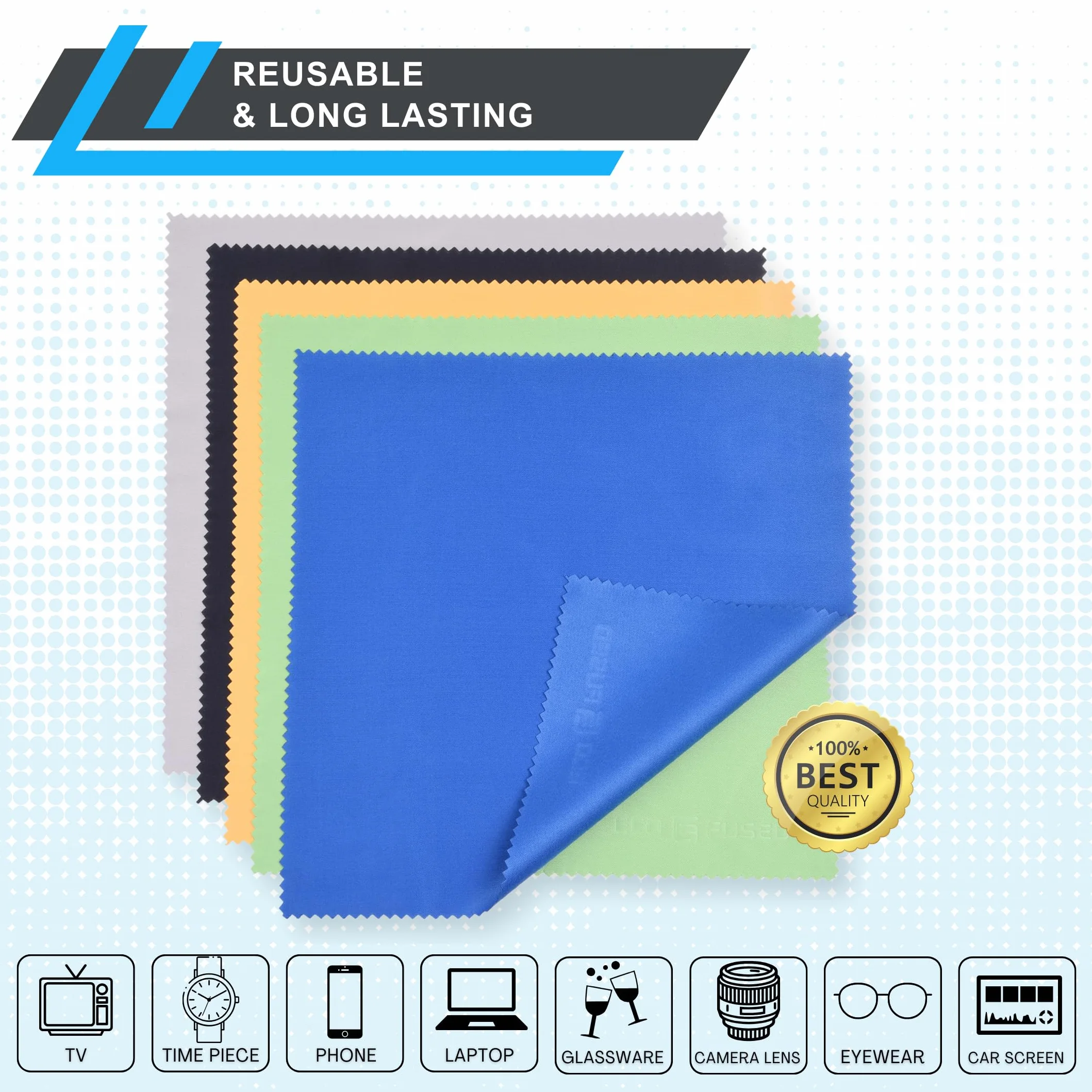 Eco-Fused XL Microfiber Cleaning Cloths - 5 Pack - 12 x 12 inch (30.5 x 30.5 cm) - Quickly Remove Fingerprints, Dust and Smudges from Tablet, TV and Notebook Screens without Scratches or Marks