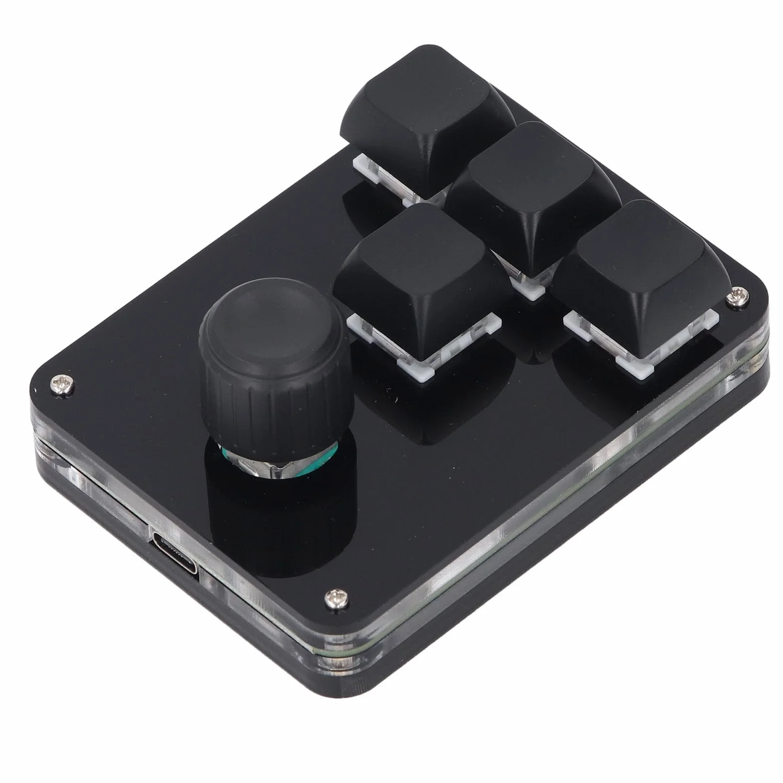 Jeffergarden Mini Klawiatura Mechaniczna, Programowalna Klawiatura z 4 Klawiszami i 1 Pokrętłem ze światłem RGB i Niebieskim Przełącznikiem, Klawiatura do Gier USB C Typu Plug and Play do