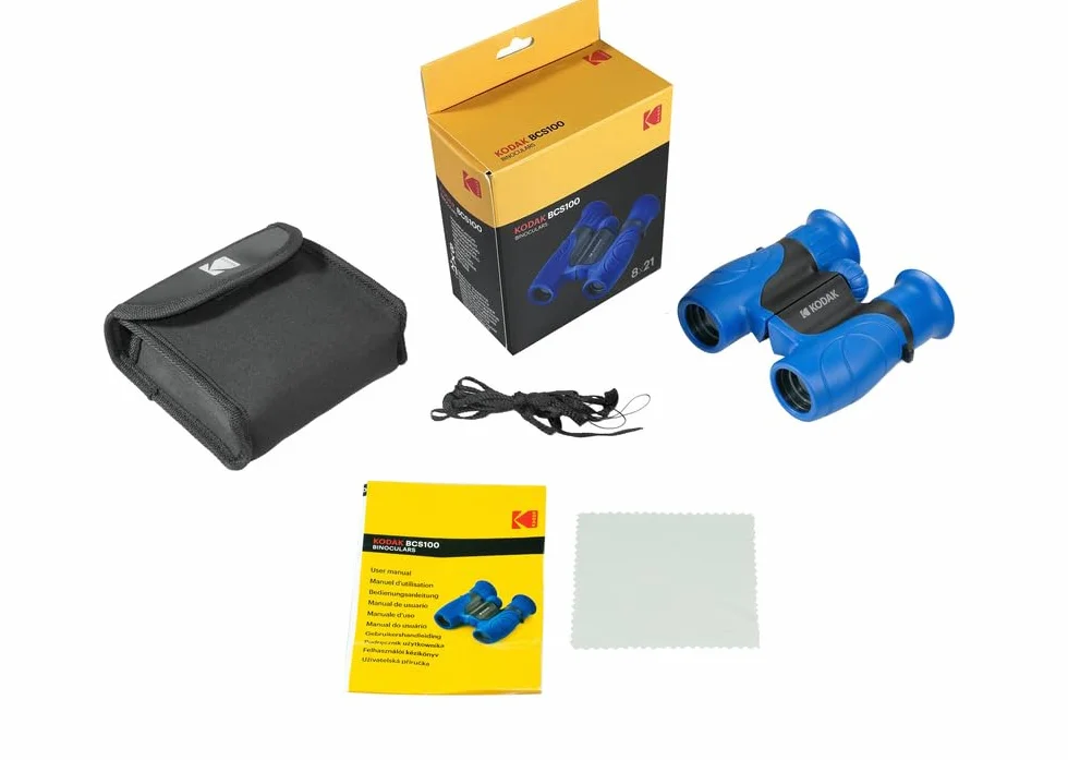 KODAK BCS100 Lornetka dziecięca - Kompaktowa lornetka Lornetka dla dzieci, Miękka gumka, ergonomiczna, 8-krotna powiększenie, pasek i pokrowiec do przenoszenia - Niebieski