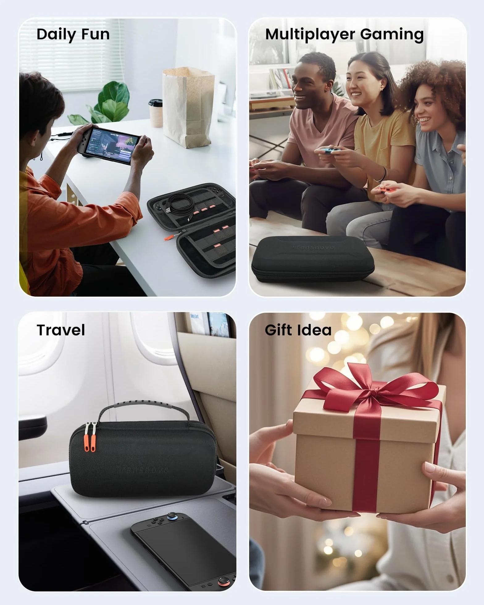 TRANSNOVO Etui do przenoszenia na Nintendo Switch 2 2025 – etui podróżne All in One Switch 2 z 24 przegródkami na karty do gier i akcesoriami do zestawu, osłona ekranu, uchwyt na kciuk, stojak, osłona