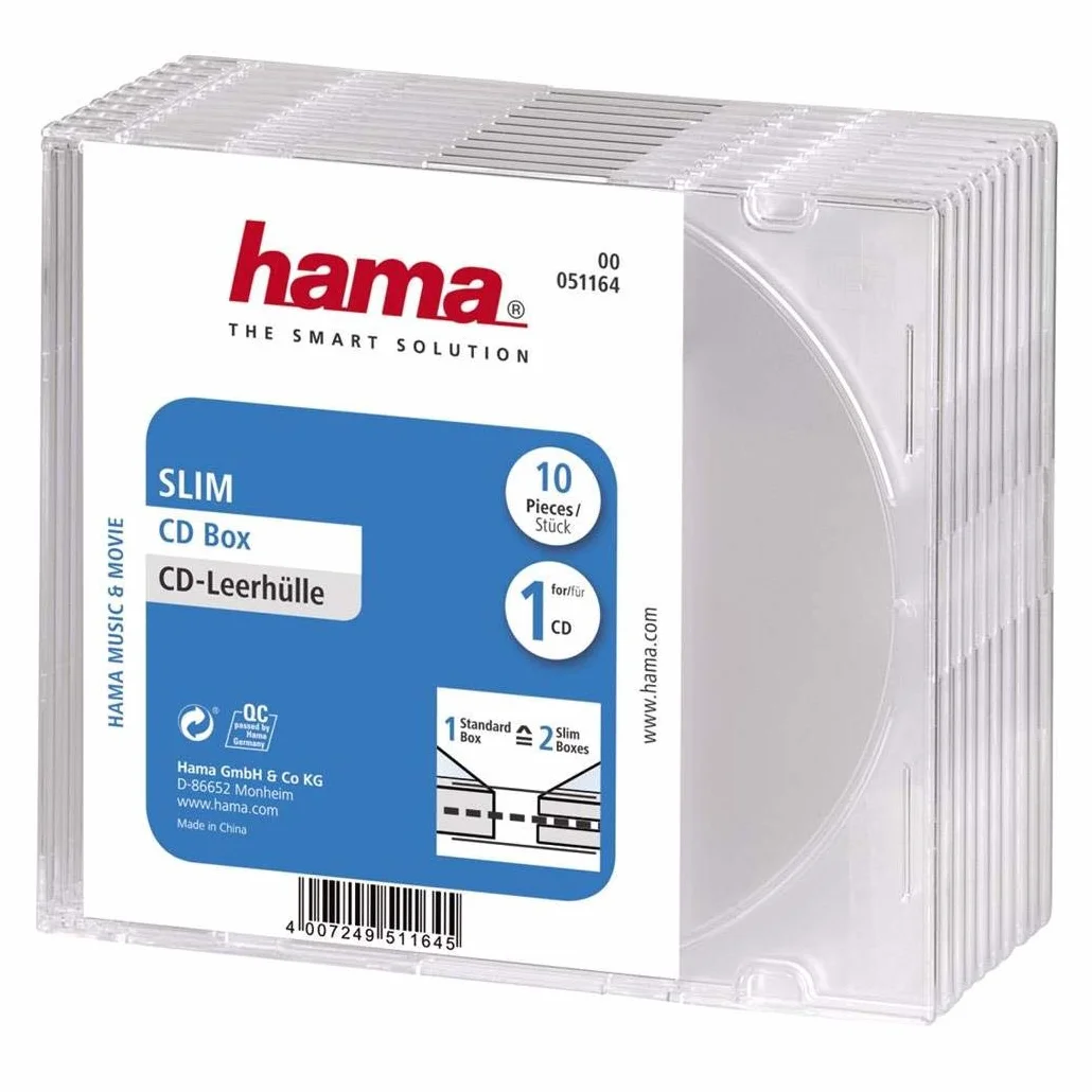Hama | Puste pudełka CD Slim (opakowanie 10 przezroczystych pudełek CD)