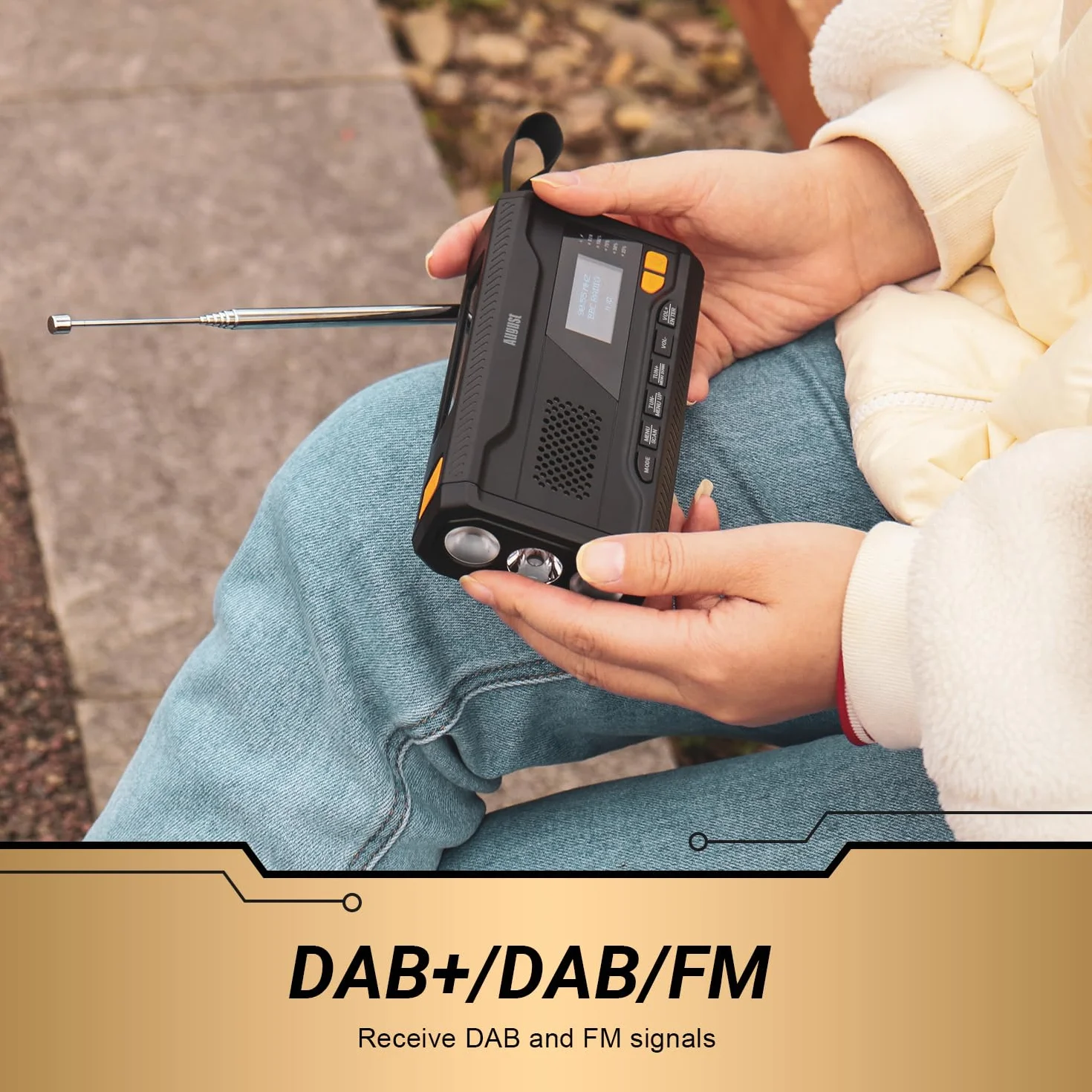 August MB290B Wind Up Solar Radio z DAB+/DAB/FM – 4500 mAh akumulator Bluetooth 5.0, radio awaryjne z korbą ręczną z powerbankiem USB, latarką i alarmem SOS do survivalu, biwakowania, wędrówek