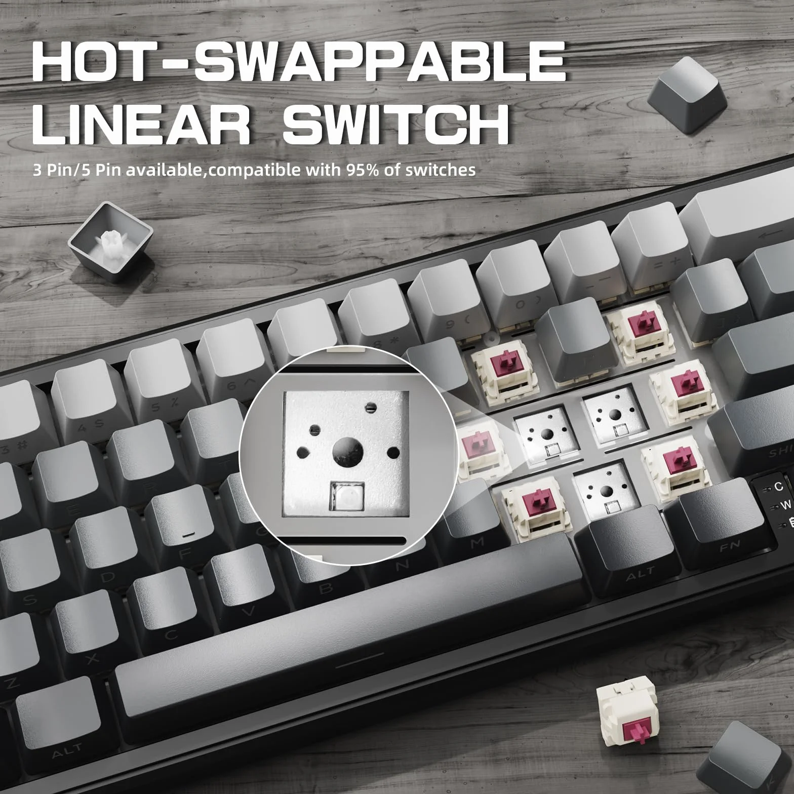 LexonElec x Attack Shark X66 60% Bezprzewodowa Klawiatura Mechaniczna z Pokrętłem Głośności, Hot-swap Gasket Mount, 2.4G/USB-C/BT5.0, QWERTY PBT Keycaps, Mini 66 Key Klawiatura do gier RGB-Szary