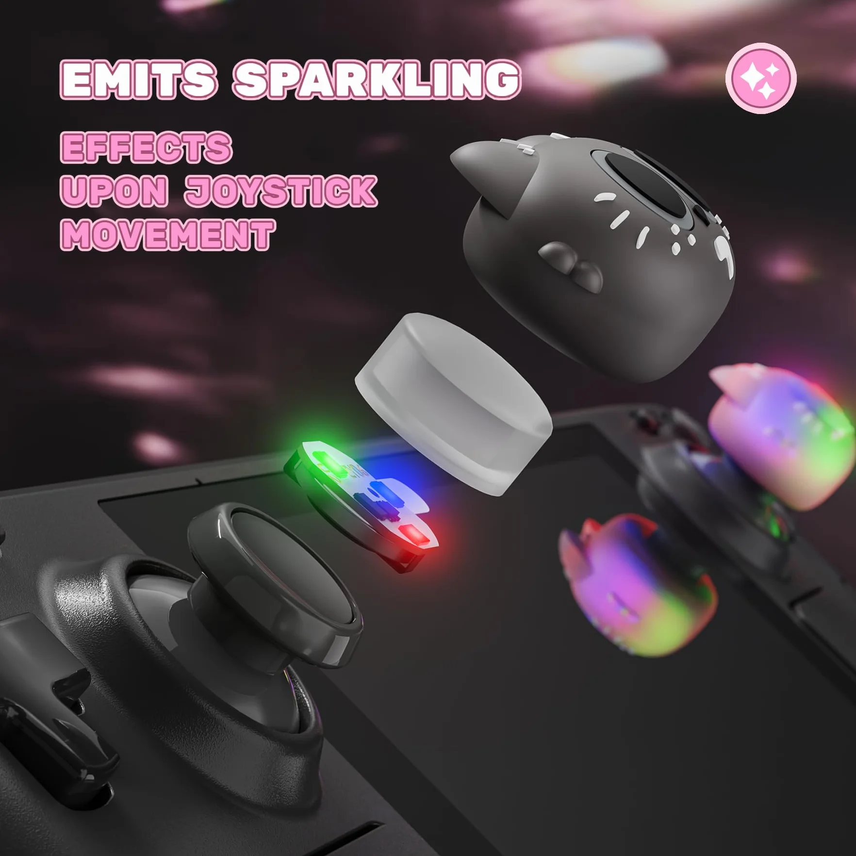 PlayVital Nakładka Joystick do Steam Deck Thumb Grips, LED Osłony Analogowe do Steam Deck OLED & LCD Akcesorium Ochronne Joysticka – Kotek Księżycowy