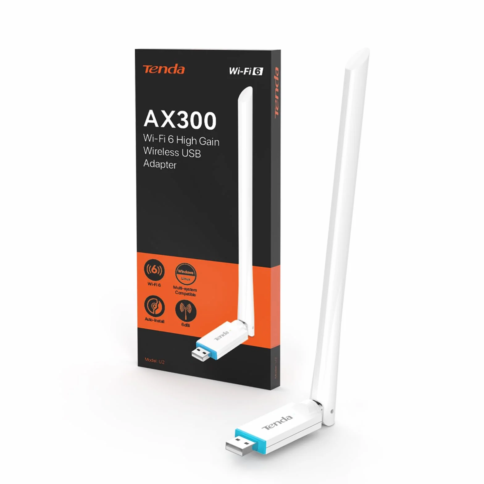 Tenda U2 AX300 adapter Wi-Fi 6 USB, regulowana zewnętrzna antena Wi-Fi 6dBi, tryb Ap, łatwa konfiguracja, USB WiFi do komputera i laptopa, kompatybilny z Windows 11/10/Linux/UOS, V5.0