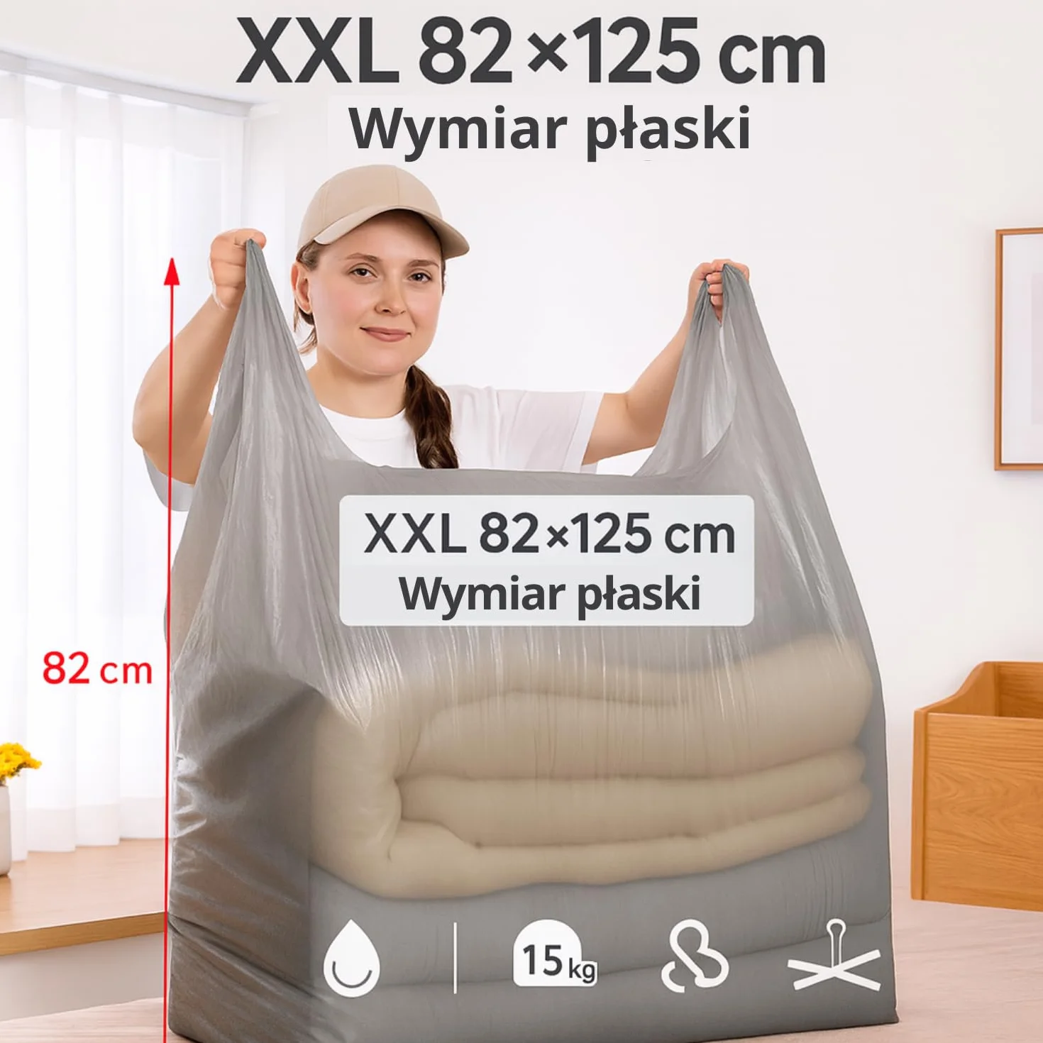 Torby do przechowywania ubrań XXL 82×125 cm wodoodporne PE zestaw 10 sztuk