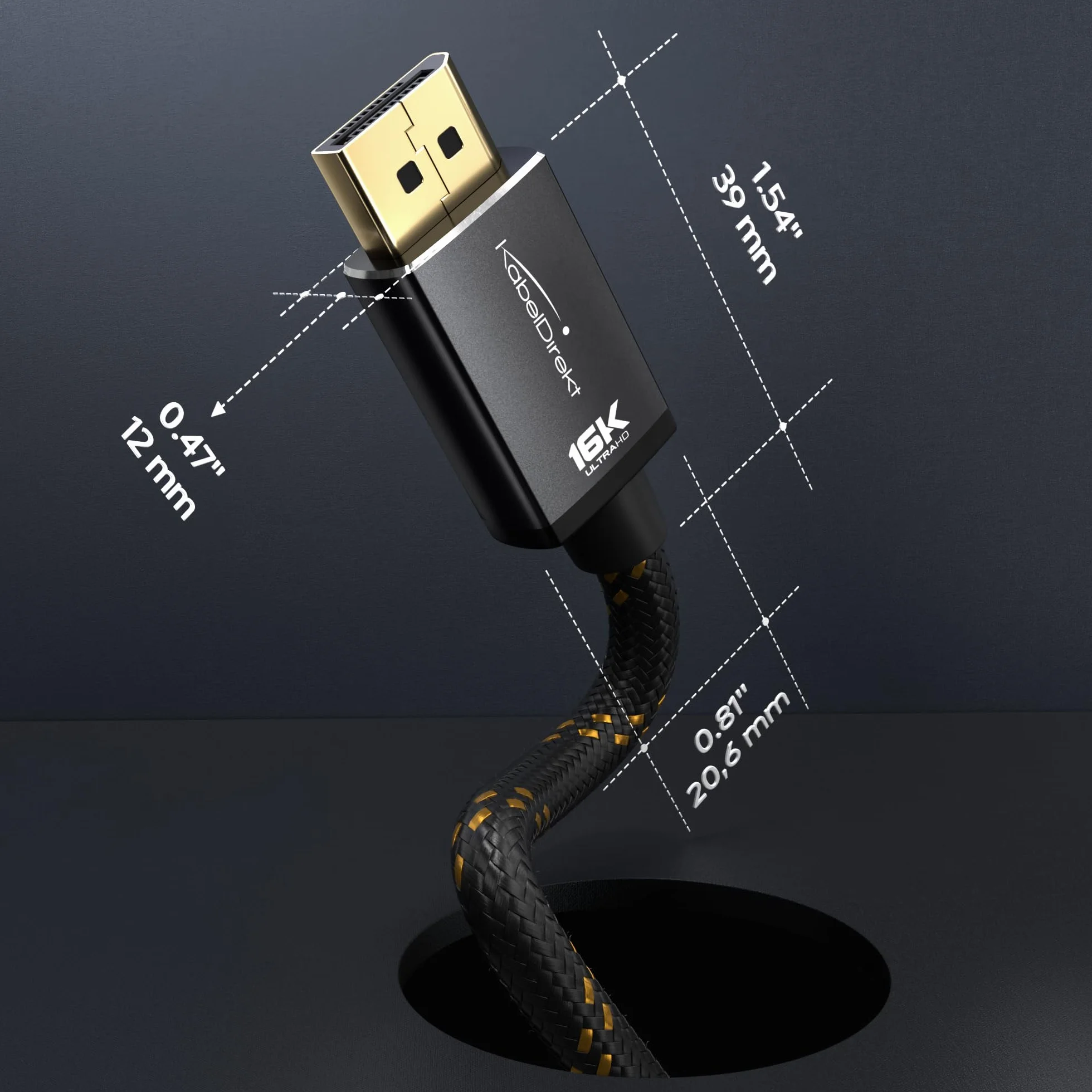 KabelDirekt – Kabel DisplayPort 2.1/DP 2.1 – 3m – Metalowe Złącza + Plecionka, DP80 o Prędkości 80 Gbit/s dla Komputerów do Gier/Kart Graficznych, FreeSync/G-Sync, do 16K@60Hz, 8K@120Hz, 4K@240Hz