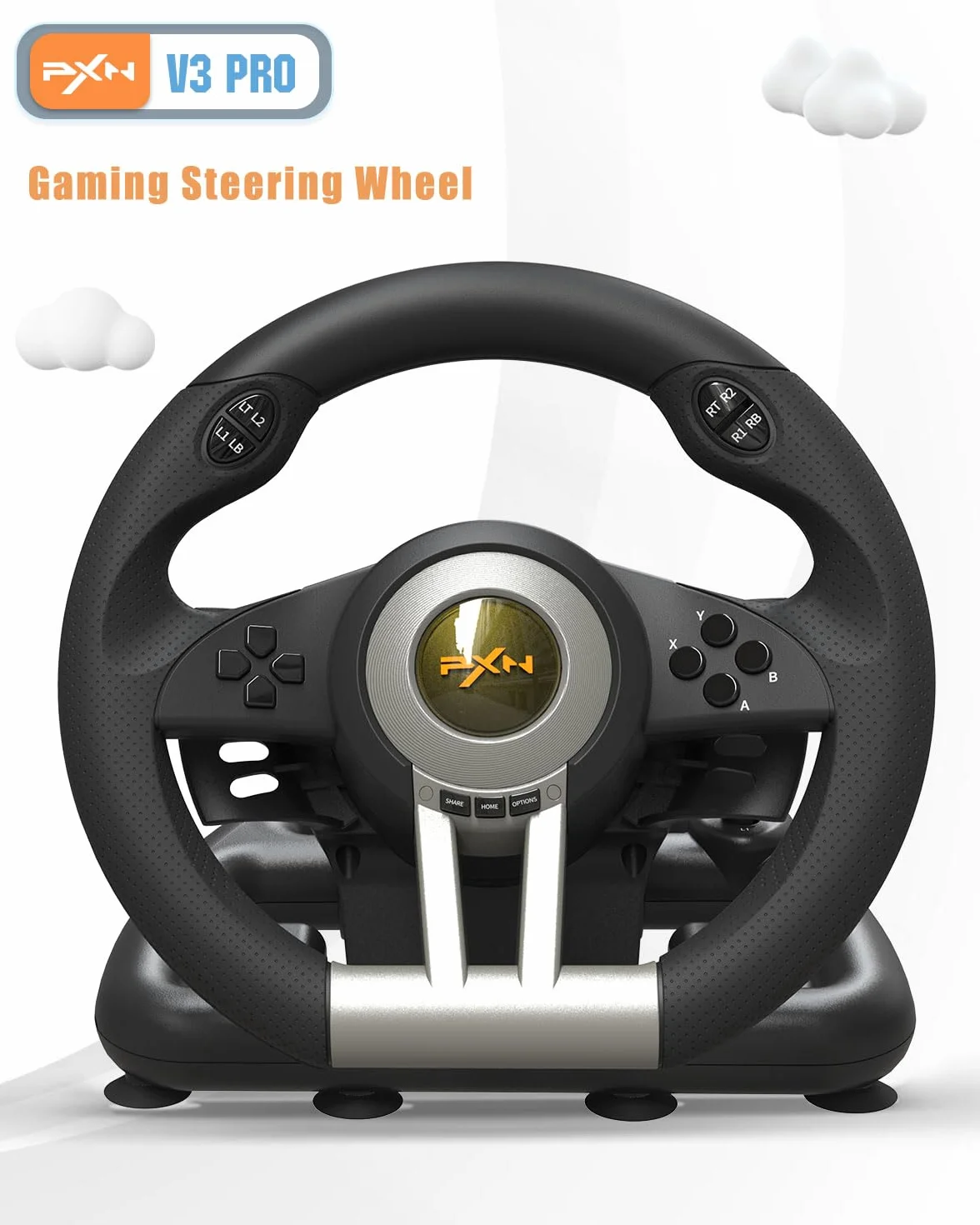 PXN V3 Pro Kierownica Gamingowa z Pedałami, Wibracyjne Sprzężenie Zwrotne Kierownica Wyścigowa 180° dla PC, PS3, PS4, Xbox One, Xbox Series X&S i Nintendo Switch -Czarny