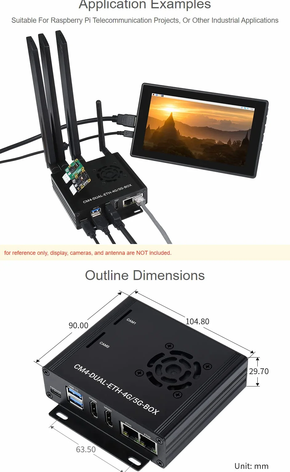 Waveshare Dual Gigabit Ethernet 5G/4G Mini-Computer Based On Raspberry Pi Compute Module 4 (NOT Included) with Metal Case and Cooling Fan