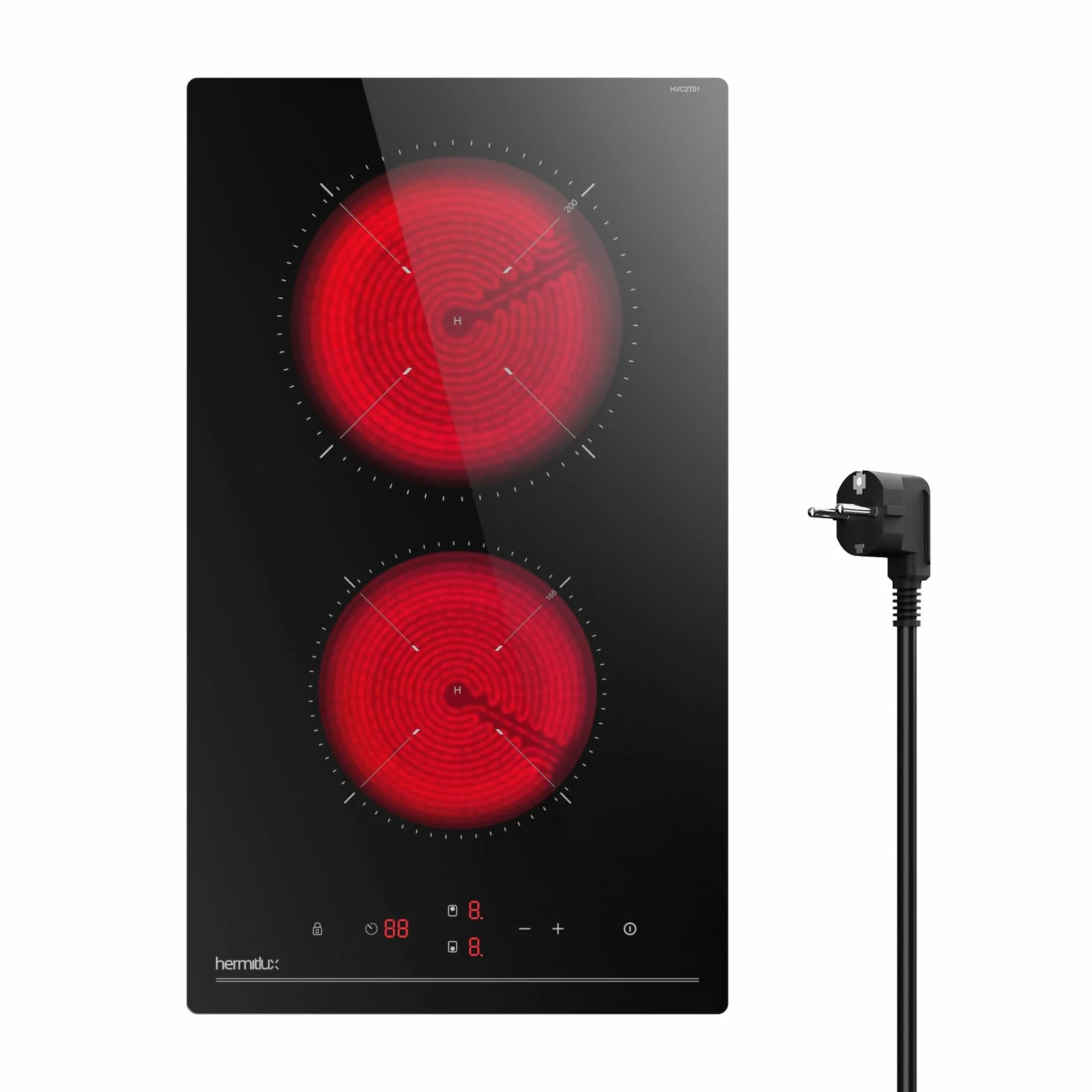 Hermitlux płyta kuchenna 28,8 cm ceramiczna 2 płyty 3300 W dotykowa timer blokada