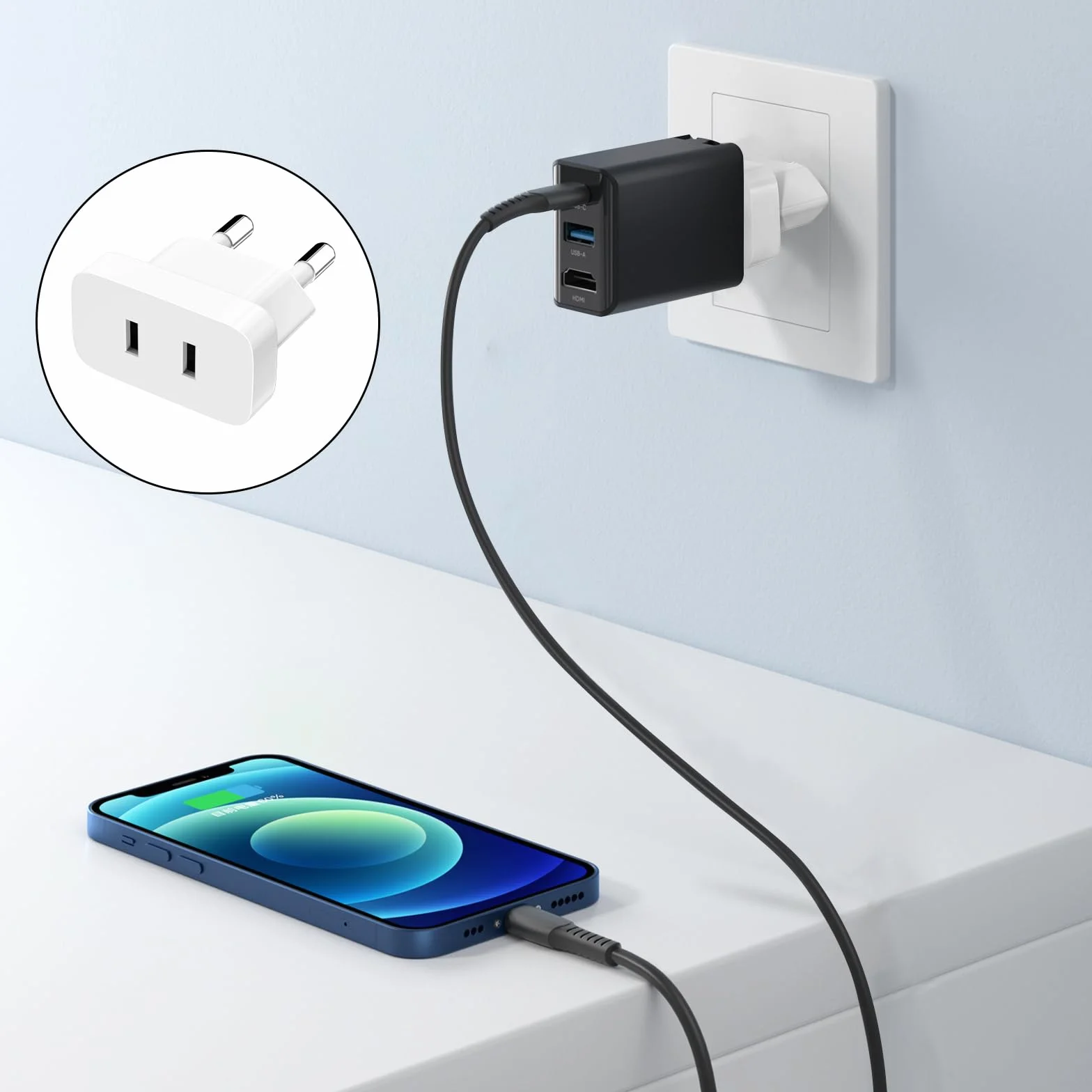 VIEVRE 2 adaptery z wtyczką UE, adapter US na UE do gniazd, adapter wtyczki Japonia Niemcy, adapter wtyczka euro, kolor biały
