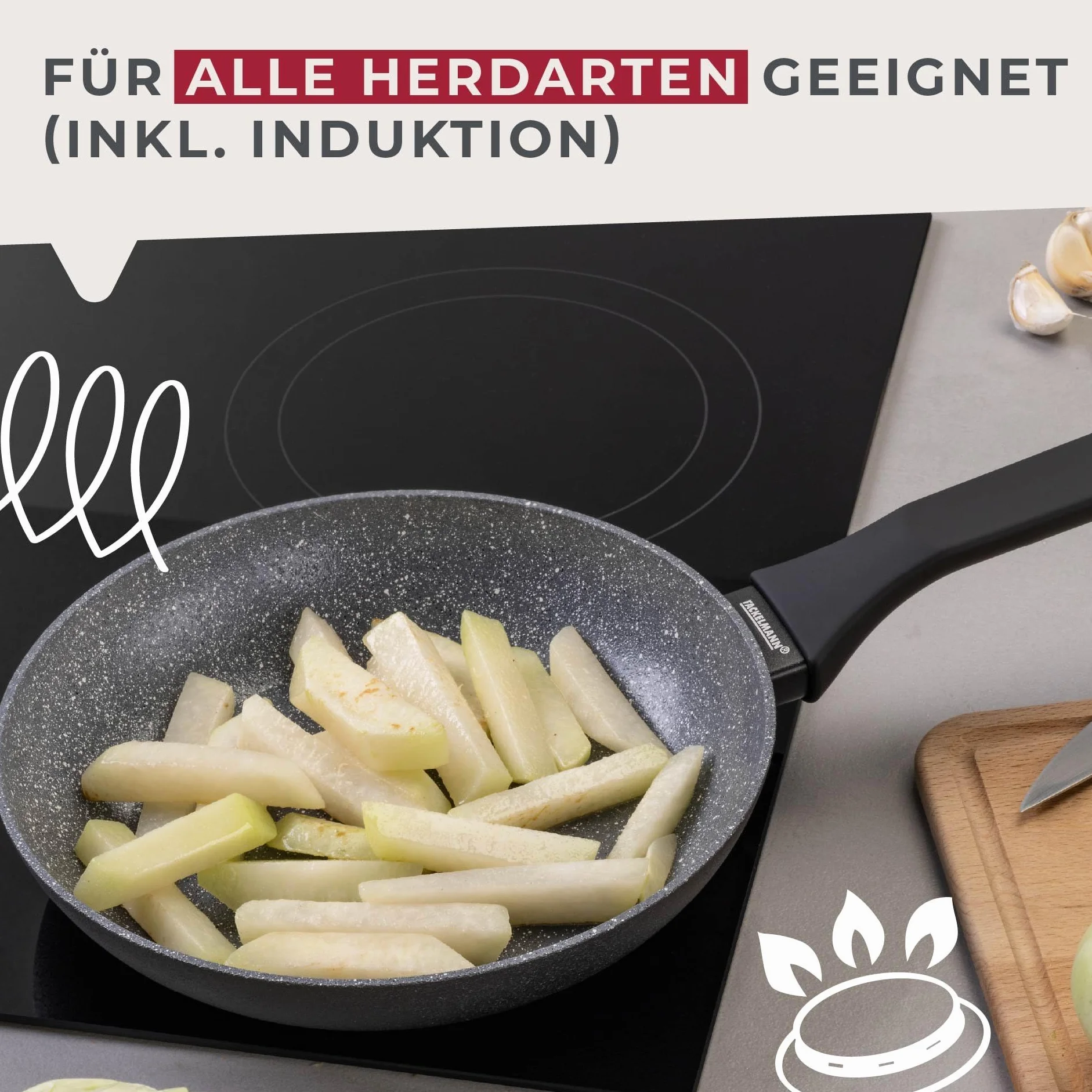 Fackelmann Patelnia Cosmo 24 cm z tłoczonego aluminium, powłoka ceramiczna, uchwyt Soft-Touch