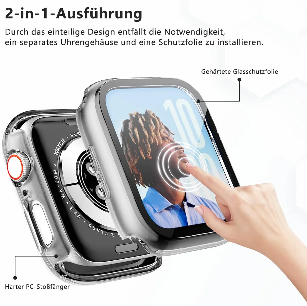 2 sztuki Kompatybilne z Apple Watch SE 3/SE 2/SE/6/5/4 etui ochronne z folią ochronną na wyświetlacz 44 mm, twarda obudowa, wbudowana, odporna na zarysowania szkło hartowane, folia ochronna do