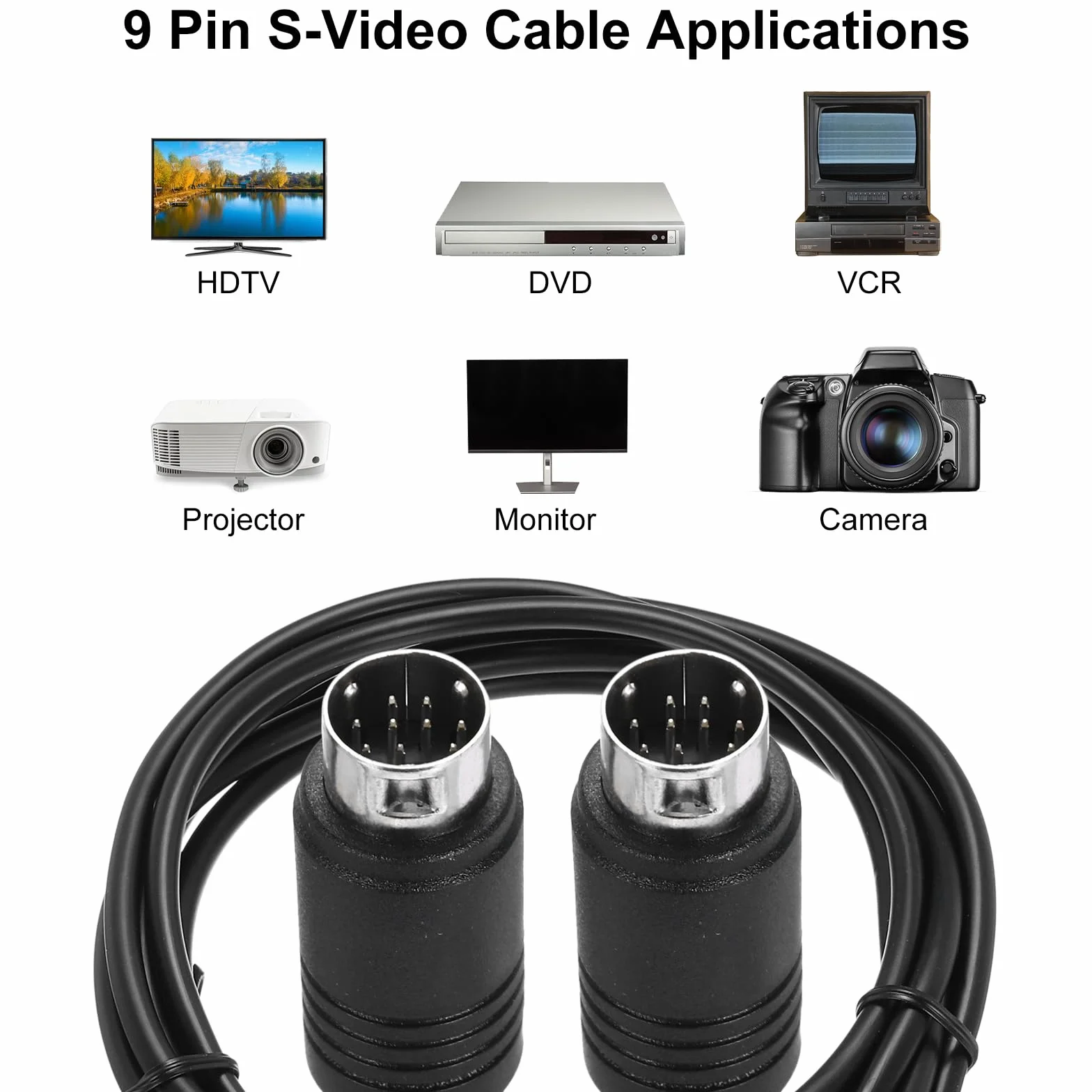 QUARKZMAN S kabel wideo 6,6 ft, mini DIN 9-pinowy kabel S-video męski na męski pozłacany wtyk transmisja do odbiornika telewizyjnego monitora S-VHS VCR DVD