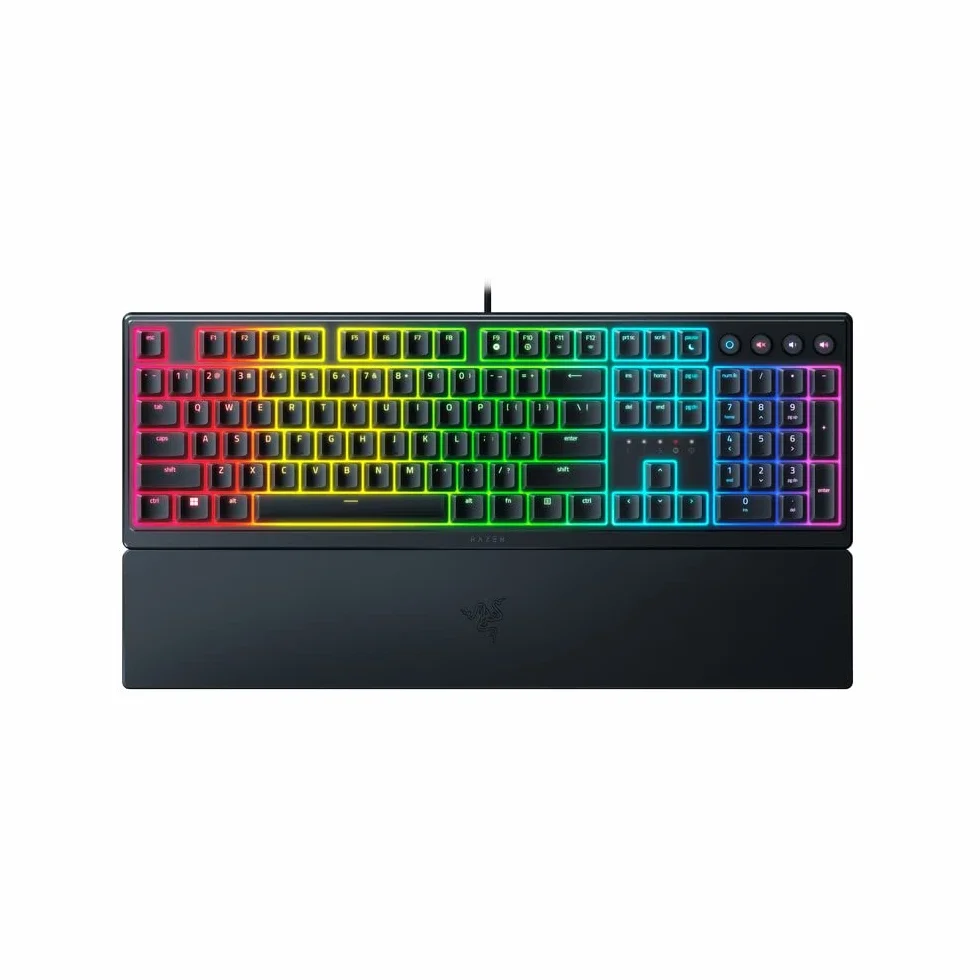 Razer Ornata V3 – niskoprofilowa klawiatura z membraną Mecha-Membrana z Razer Chroma RGB (hybrydowy przełącznik membranowy, ergonomiczna podpórka na nadgarstki) układ brytyjski, czarna