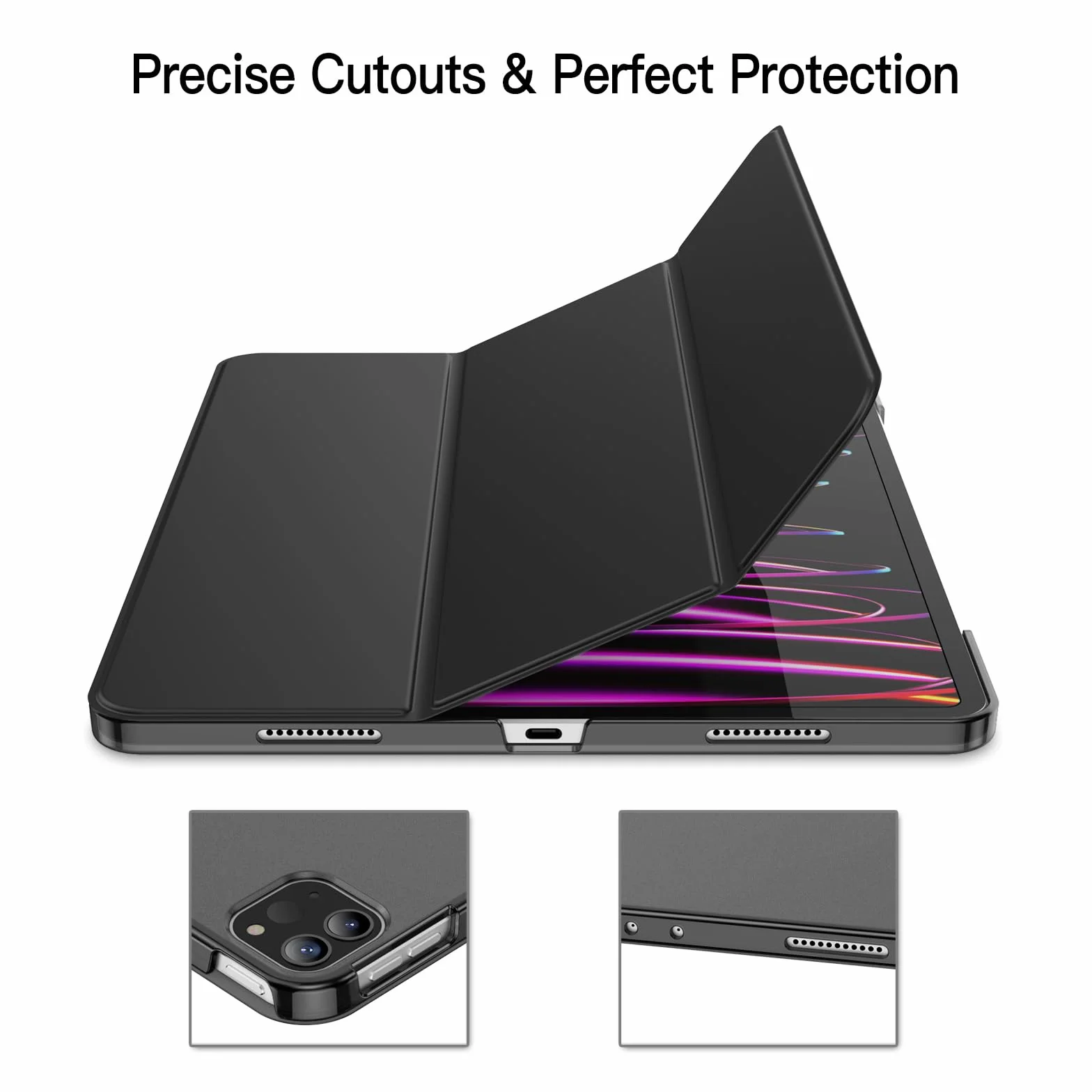 JETech Etui dla iPad Pro 12,9 Cala (6./5. Generacji, Model 2022/2021), Obsługuje Ładowanie Pencil, Przykryć z Automatyczne Budzenie/Usypianie (Czarny)