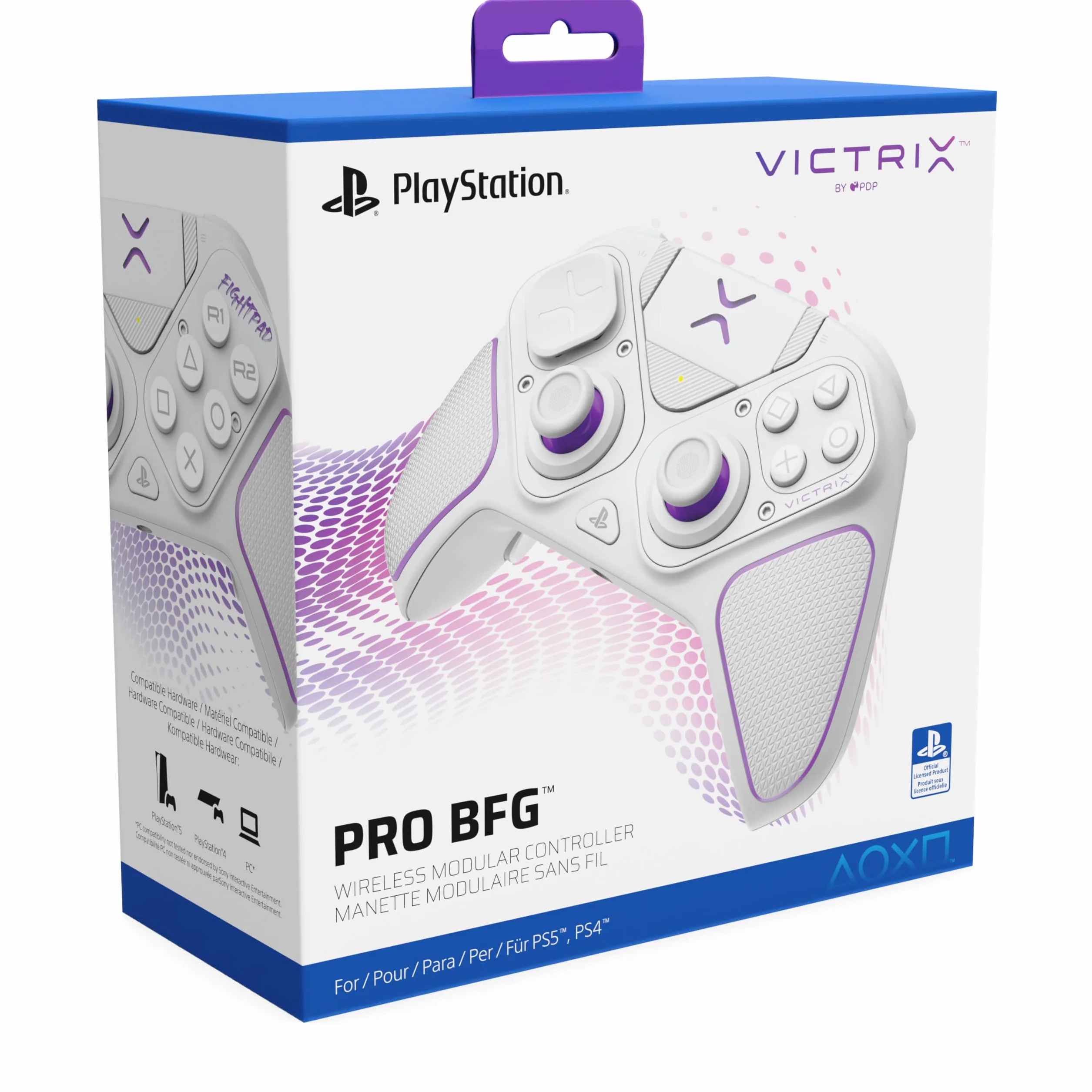 PDP Victrix Pro BFG bezprzewodowy Gaming kontroler for Playstation 5 / PS5, PS4, PC, Modular Gamepad, Remappable Buttons, Customizable Triggers/Paddles/D-Pad, PC App Biały