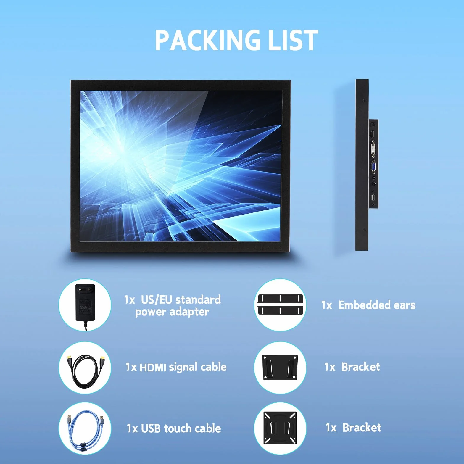 VSDISPLAY Monitor przemysłowy, 15-calowy ekran LCD IPS 1024 x 768 400 nitów z wejściem wideo VGA DVI