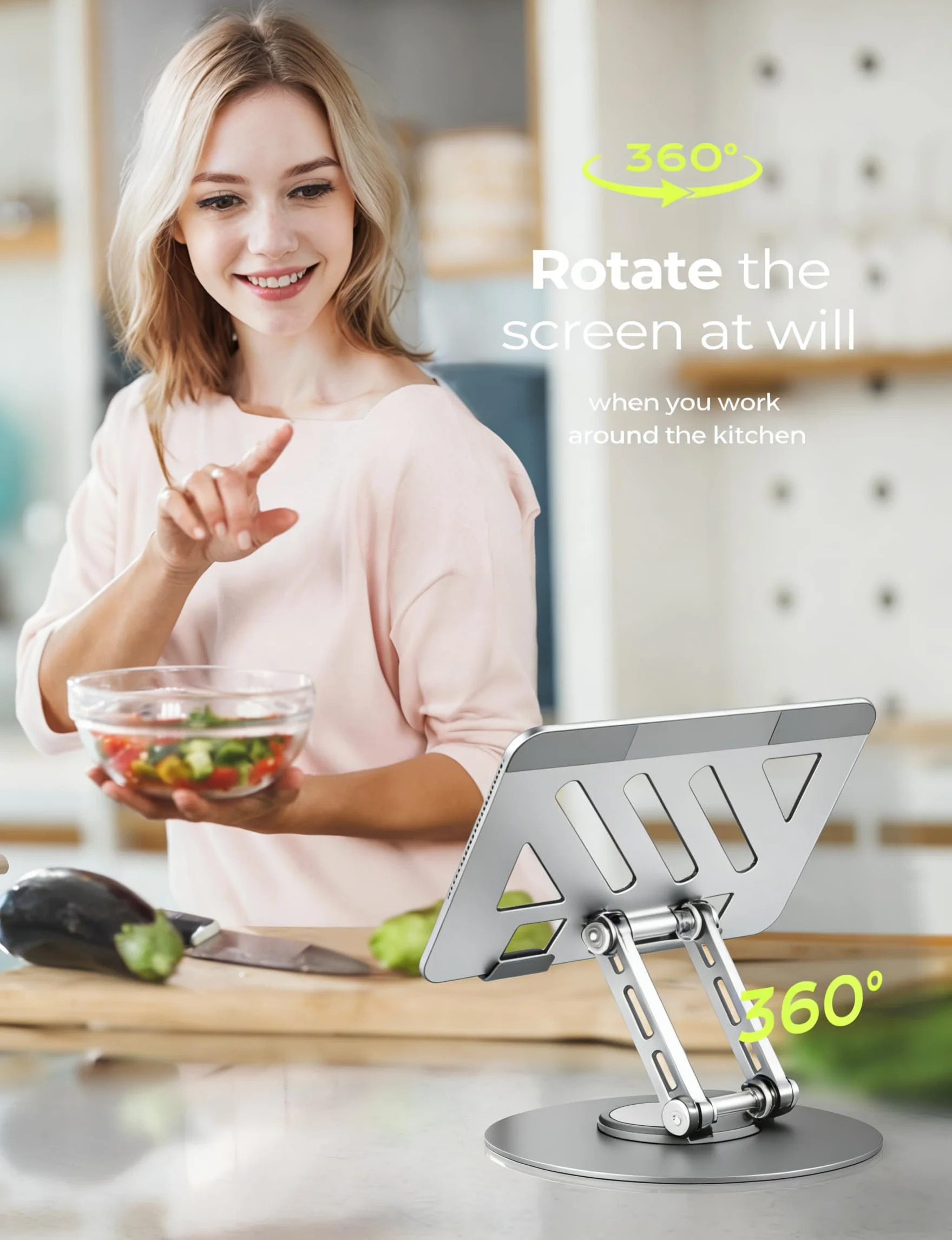 Stojak na tablet, obracany o 360°, regulowany, aluminiowy uchwyt na tablet, składany aluminiowy uchwyt na tablet iPad Pro, Air, Mini/Samsung Galaxy Tab/Kindle i wielu innych (10,2-33 cm)