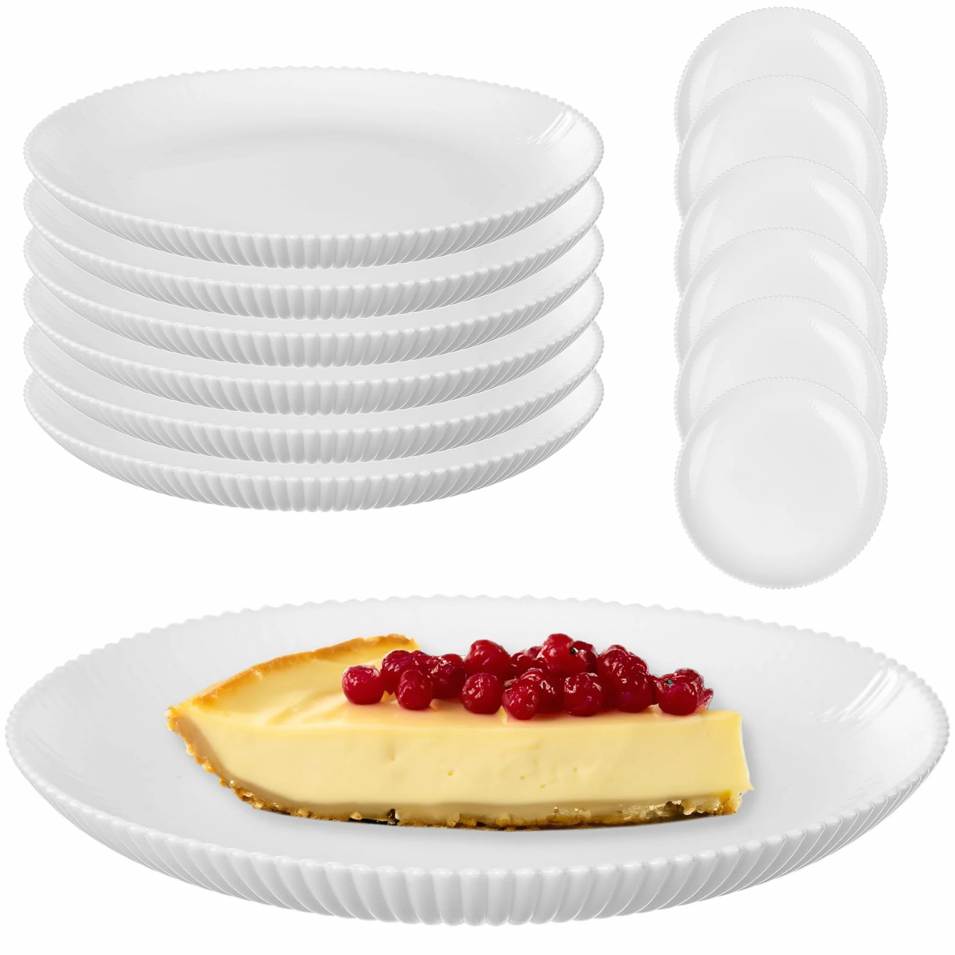 KADAX 6-częściowy zestaw talerzy deserowych, 19 cm, białe talerze śniadaniowe ze szkła opalowego, talerze do ciasta, małe talerze do ciast, deserów i śniadania, nadają się do mycia w zmywarce (białe)