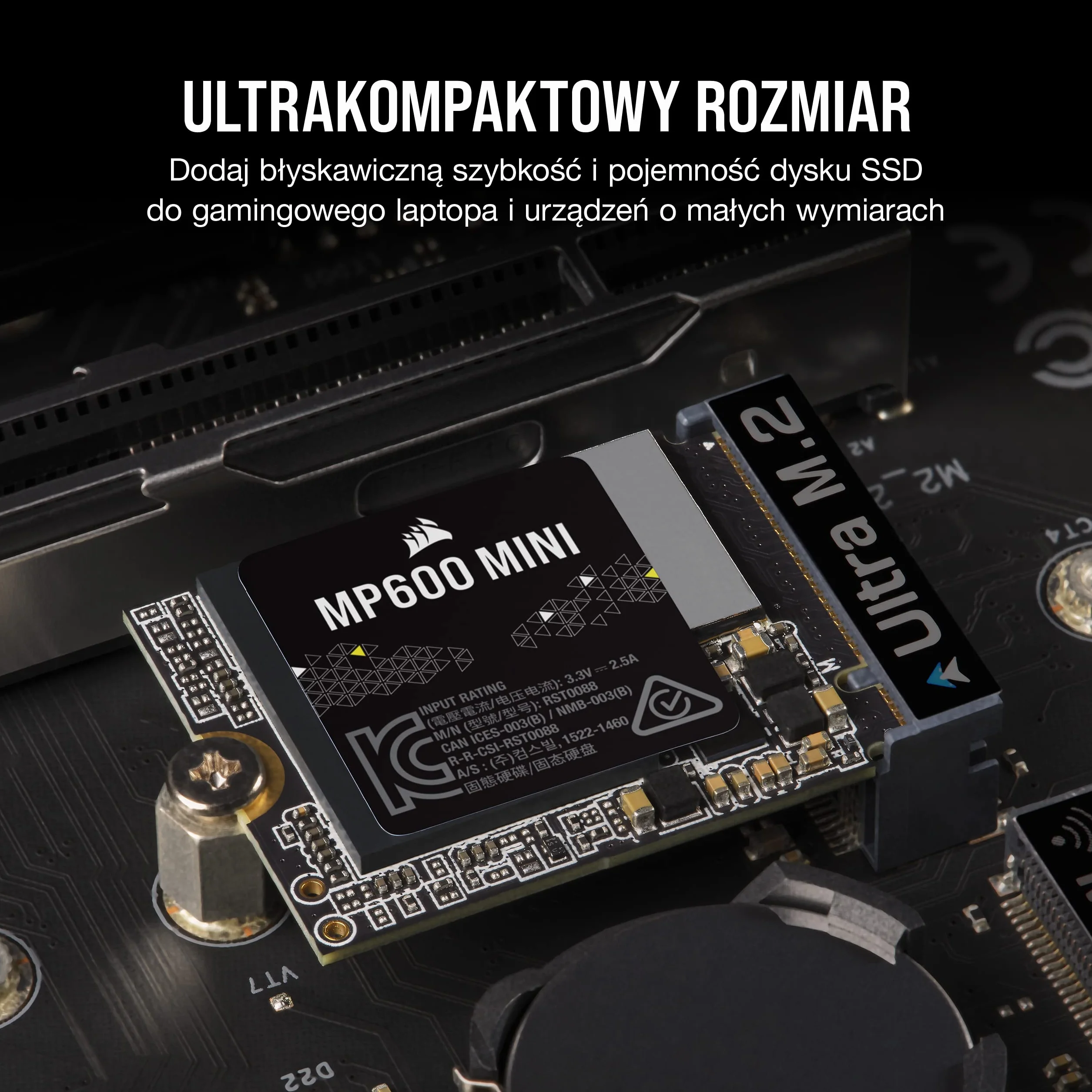 CORSAIR MP600 MINI 1TB M.2 NVMe PCIe x4 Gen4 2 SSD – M.2 2230 – Szybkość Odczytu do 7000 MB/s – Pamięci TLC NAND o Wysokiej Gęstości – Doskonały do Steam Deck i Microsoft Surface – Czarny
