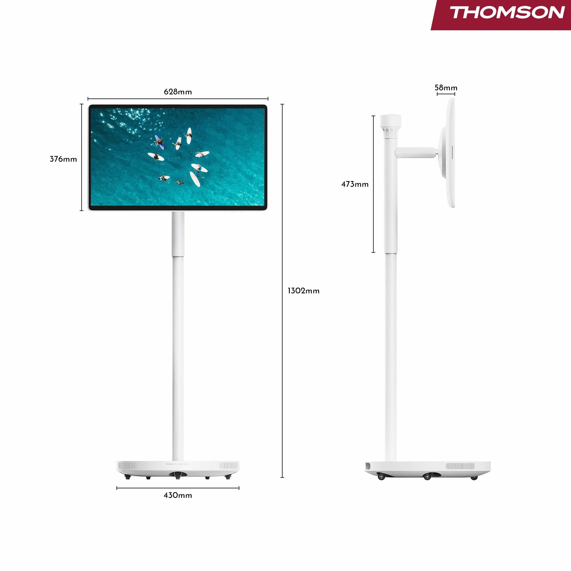 Thomson Go Plus Pro 27-calowy (69 cm) Inteligentny Ekran Dotykowy FHD, Android, Sterowanie Głosowe, Hotspot, Kamera 5MP, Subwoofer, WiFi 6, Bluetooth, 4 Godziny Baterii, Przenośny Stojak - 27FE7M45