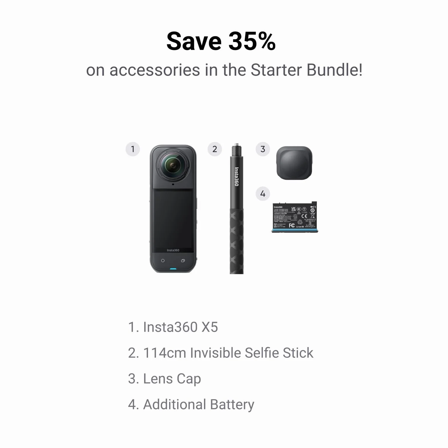 Insta360 Zestaw startowy X5 – wodoodporna kamera 8K 360°, wiodące słabe światło, niewidoczny efekt kija do selfie, wytrzymały i wymienny obiektyw, bateria 3-godzinna, wbudowana ochrona przed wiatrem