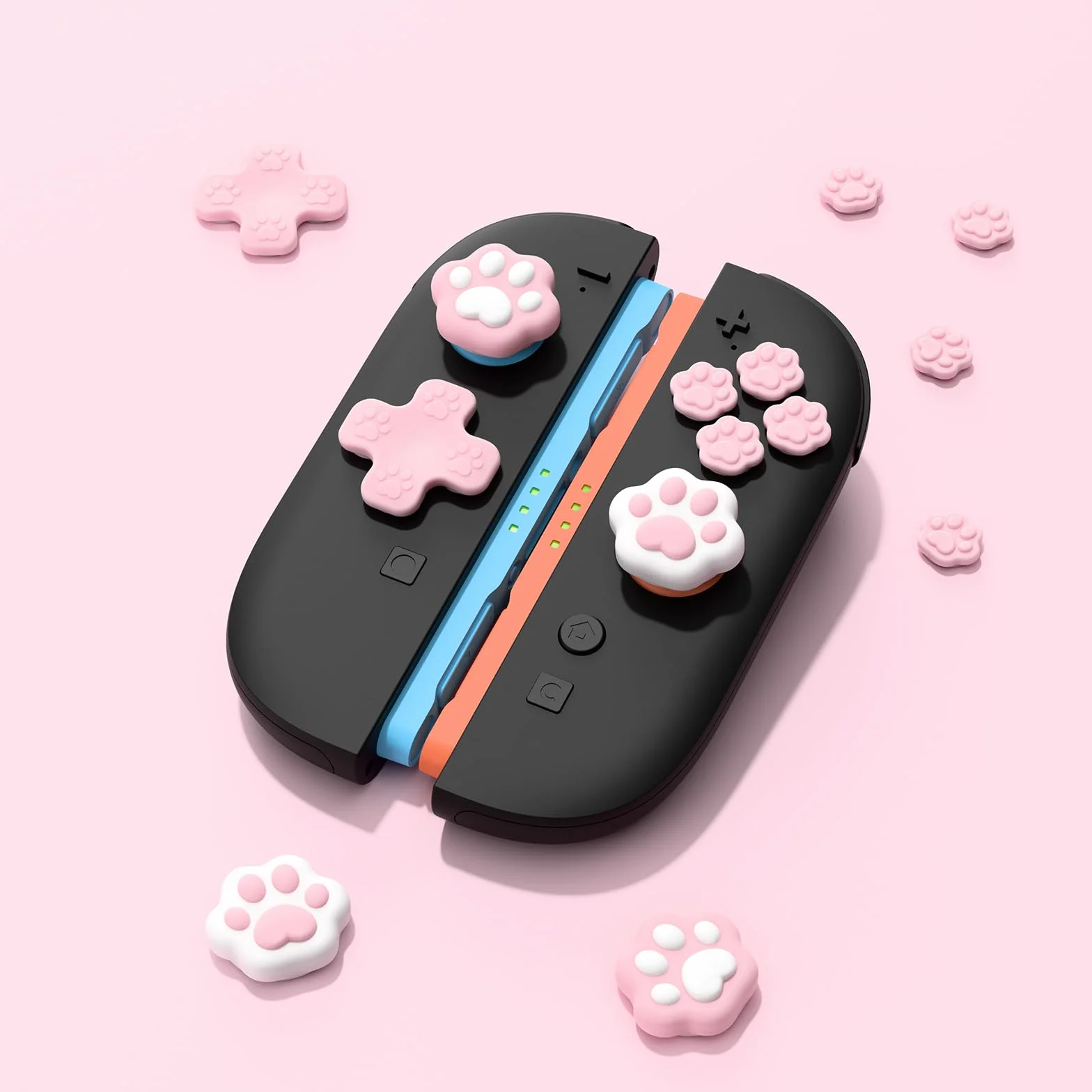 GeekShare Silikonowy zestaw nasadek na klawisze krzyżowe, osłona joysticka, łapy kota ABXY, uchwyty kciuka, kompatybilne z konsolą do gier Switch 2 – różowe