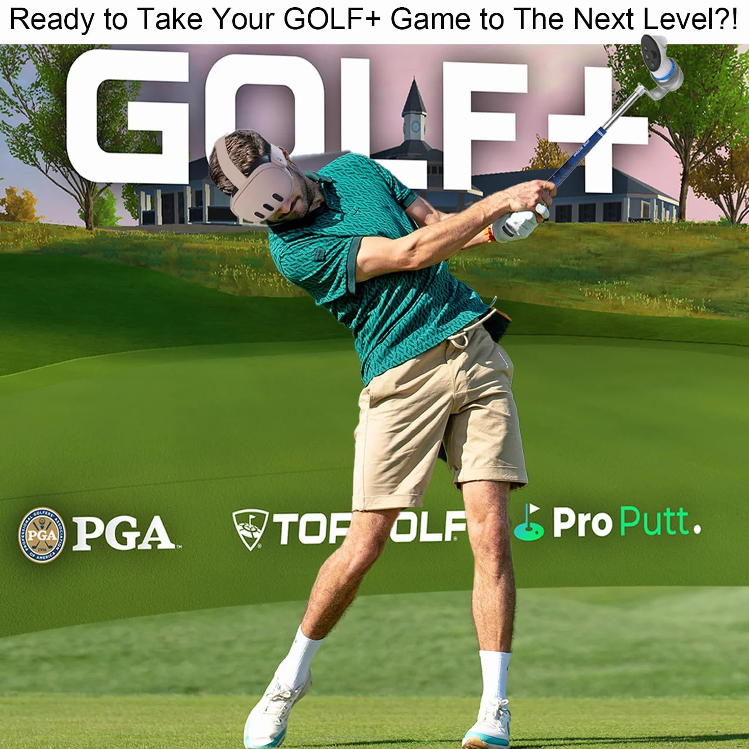 YEZRO Mocowanie kija golfowego do Meta Quest 3 – regulowany uchwyt VR, akcesoria do golfa, konstrukcja 90°, śledzenie ciągłe