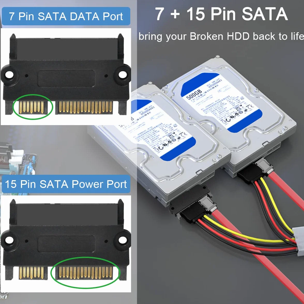 SATA na SATA HDD Adapter, 22-pinowy (7+15) męski na 22-pinowy żeński przedłużacz do dysków twardych 2,5", 2 PCS Slim SATA Converter, Not for SAS, 180 stopni prawy łącznik kątowy