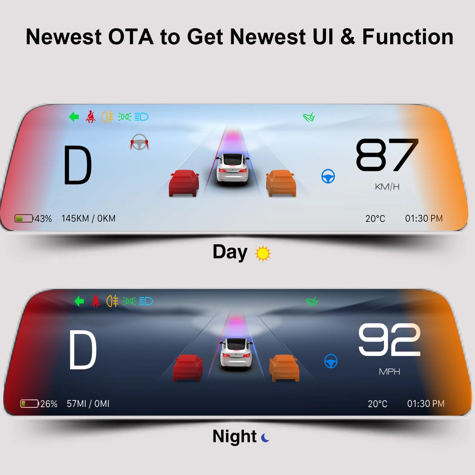 Wyświetlacz Head-Up z otworem wentylacyjnym do Tesli Model Y 2019-2024 i Model 3 2017-2023 Ekran 9,66" - bezprzewodowy CarPlay Android Auto, martwy punkt, ekran antyodblaskowy