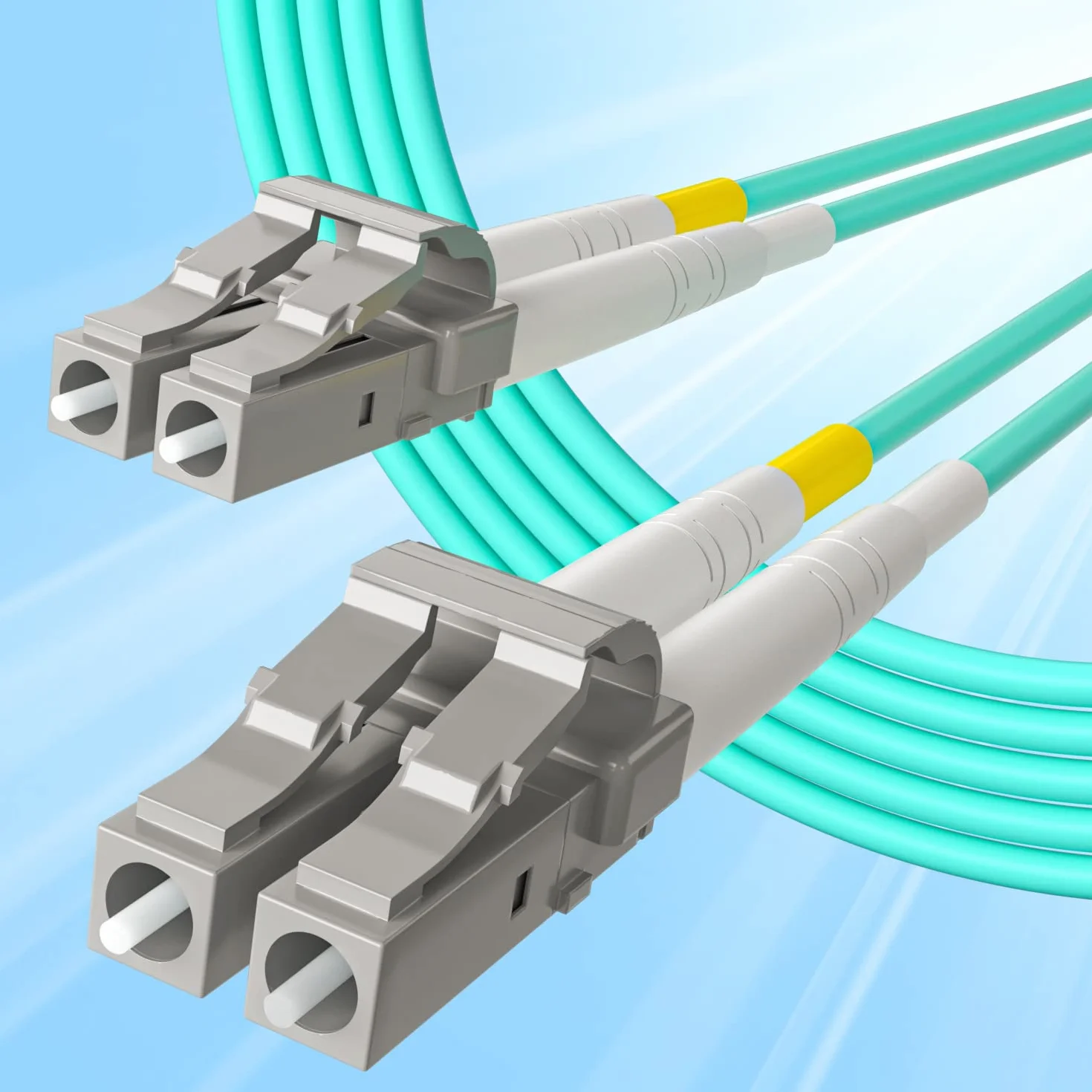[4 Pack] Fiber Patch Cable - LC to LC OM3 10Gb/Gigabit Multi-Mode Jumper Duplex 50/125μm LSZH Fiber Optic Cord for SFP Transceiver, Aque, 1-Meter(3.3-ft)