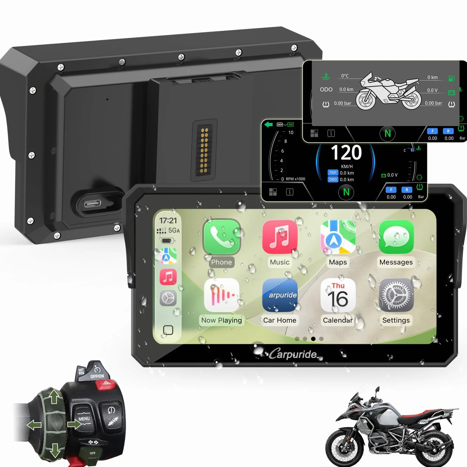 Carpuride W602BS Pro CarPlay Ekran do BMW Motocykli, Natywna Kontrola Koła Wonder & Odczyt Danych, 6,25" Wodoodporny Ekran Dotykowy, CarPlay & Android Auto, OTA, Podwójny Bluetooth, Interkom, Nawi.