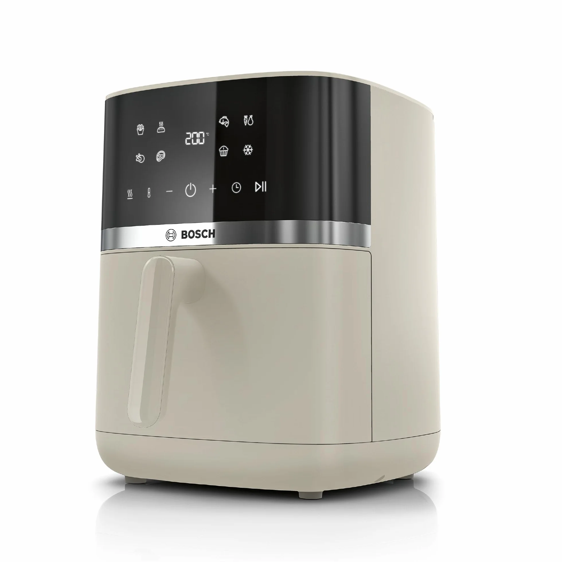 Bosch Air Fryer Serie 4 XL, MAF462C0, 6,1 l, 7 automatycznych programów, dwa elementy grzewcze, funkcje rozmrażania i podtrzymywania ciepła, ekran dotykowy, do 60% szybsze gotowanie, satynowy beżowy
