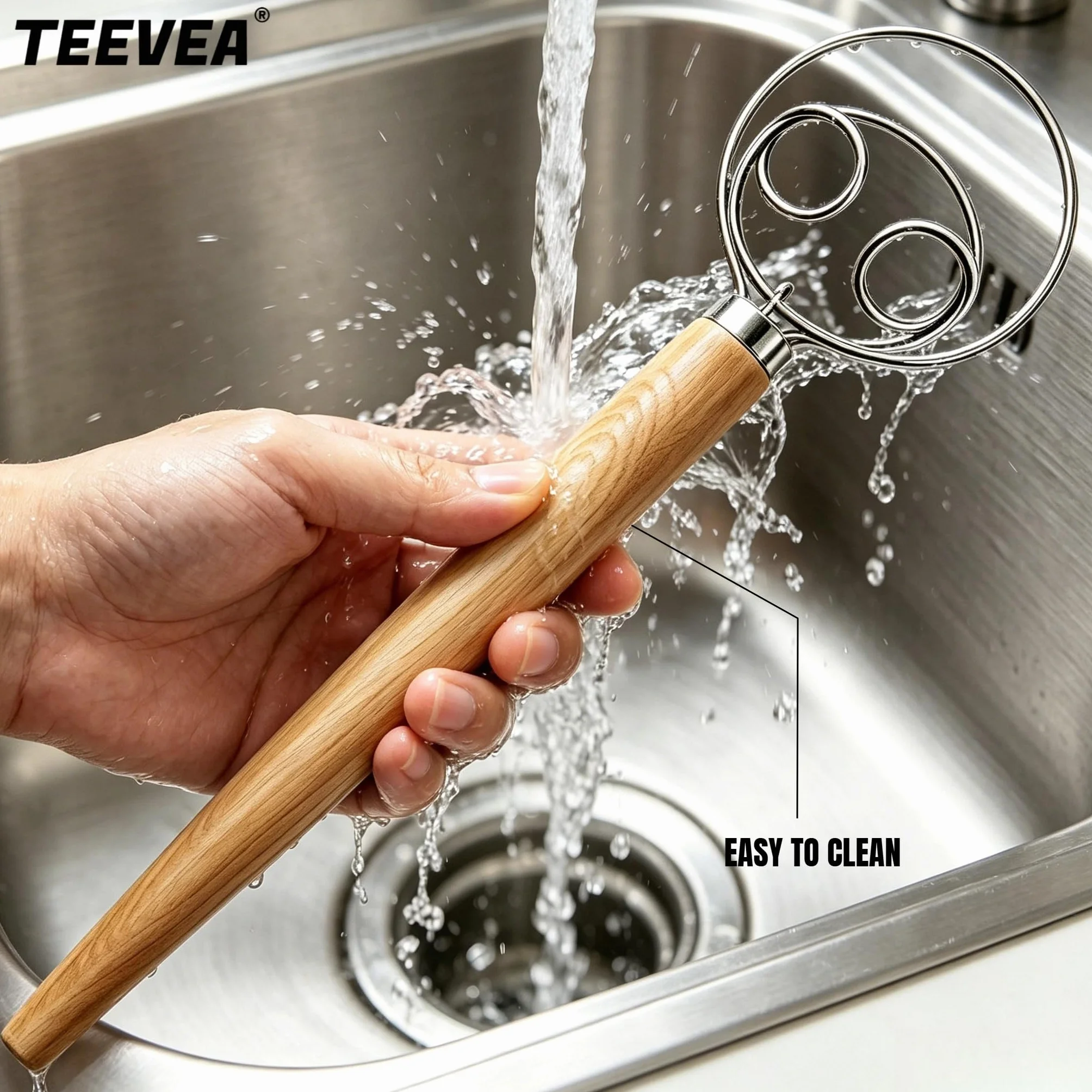 TEEVEA Duńska trzepaczka do ciasta trzepaczka do ciasta ze stali nierdzewnej holenderski styl chleb ciasto mikser ręczny drewniany uchwyt kuchenne narzędzia do pieczenia chleba narzędzia i materiały