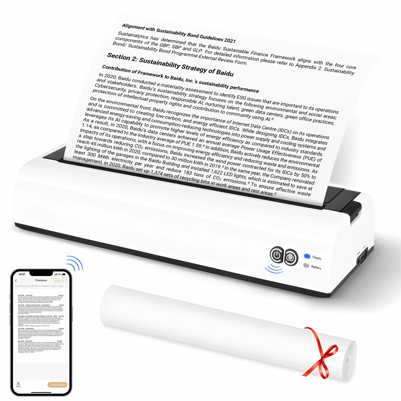GuKKK Mobilna drukarka A4 do podróży - bezprzewodowa, Bluetooth, termiczna, obsługuje papier 210 x 297 mm, kompatybilny z iOS i Android (B)