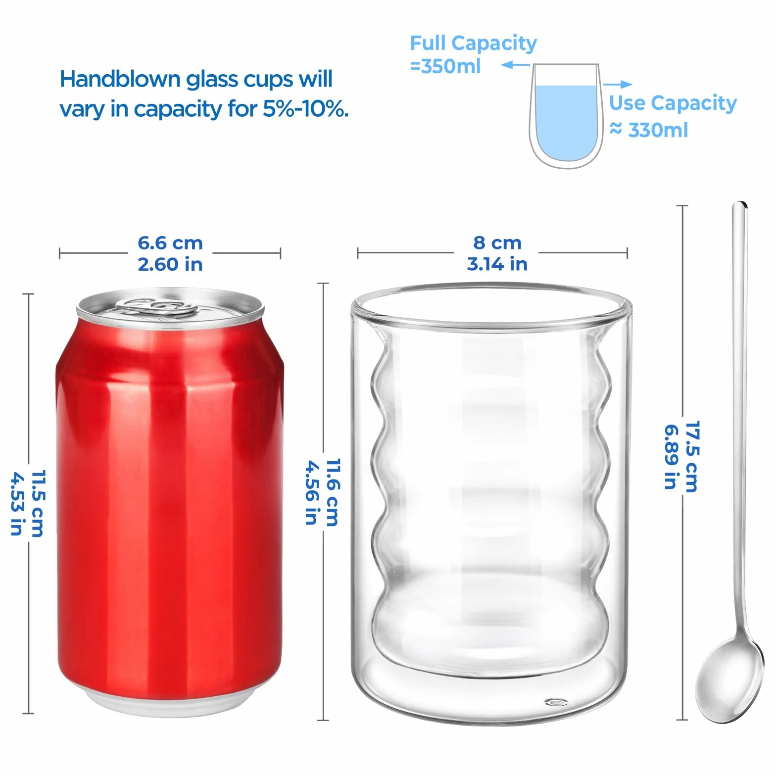 ecooe Szklanki do kawy o podwójnych ściankach, 350 ml, zestaw 4 sztuk, unikalne szklanki w kształcie spirali, szklanki do kawy, szklanki do herbaty, cappuccino, herbaty, lodów, mleka, prezent dla